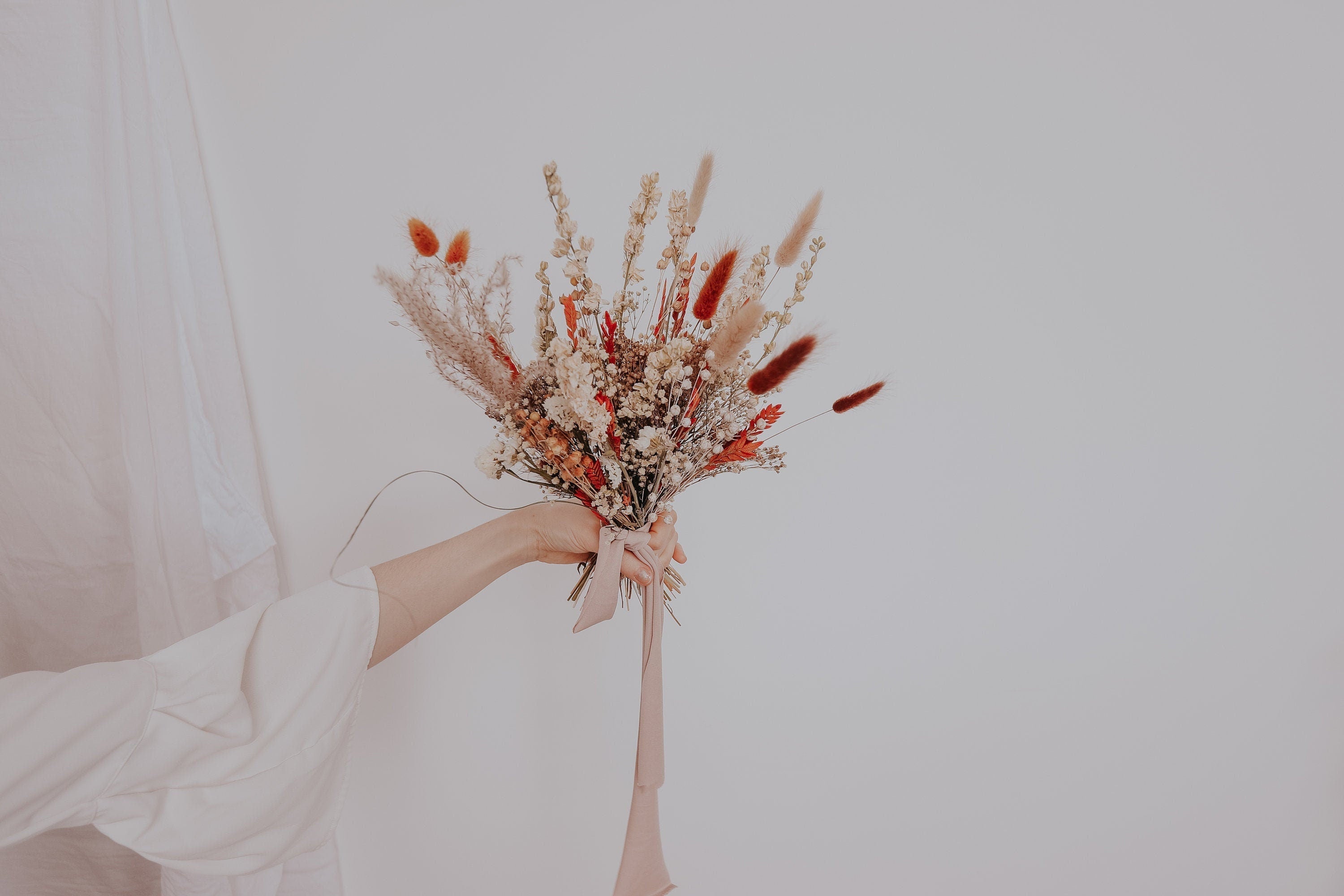 Dried Flowers Vase Arrangement - Burnt Orange & Cream No. 1