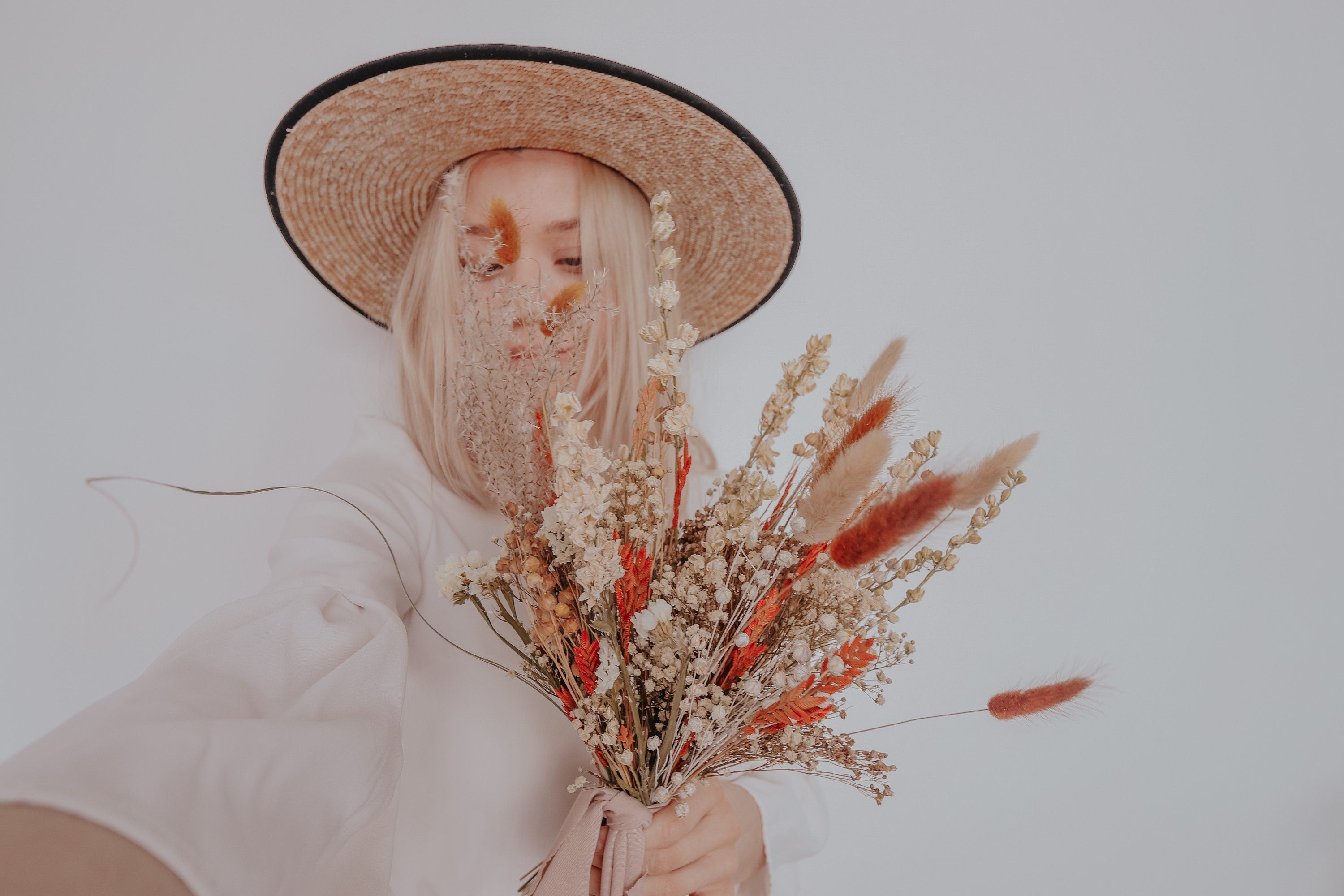 Dried Flowers Vase Arrangement - Burnt Orange & Cream No. 1