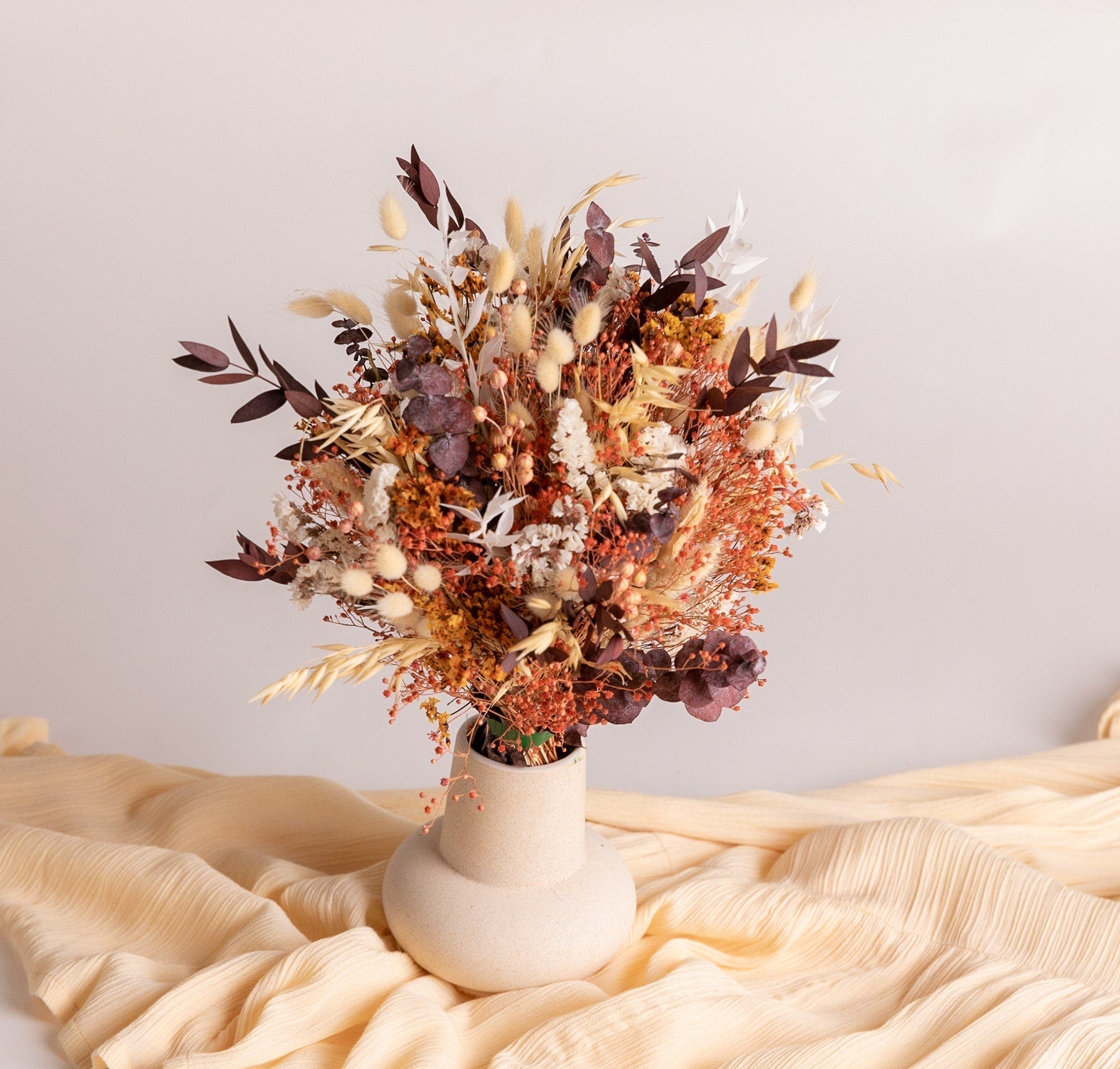 Dried Flowers Vase Arrangement - Burnt Orange & Cream No. 2