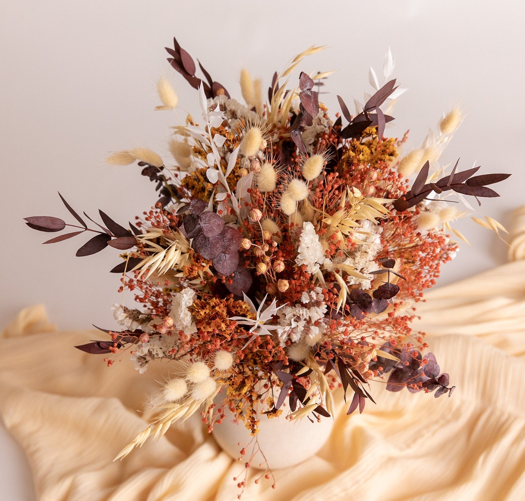 Dried Flowers Vase Arrangement - Burnt Orange & Cream No. 2