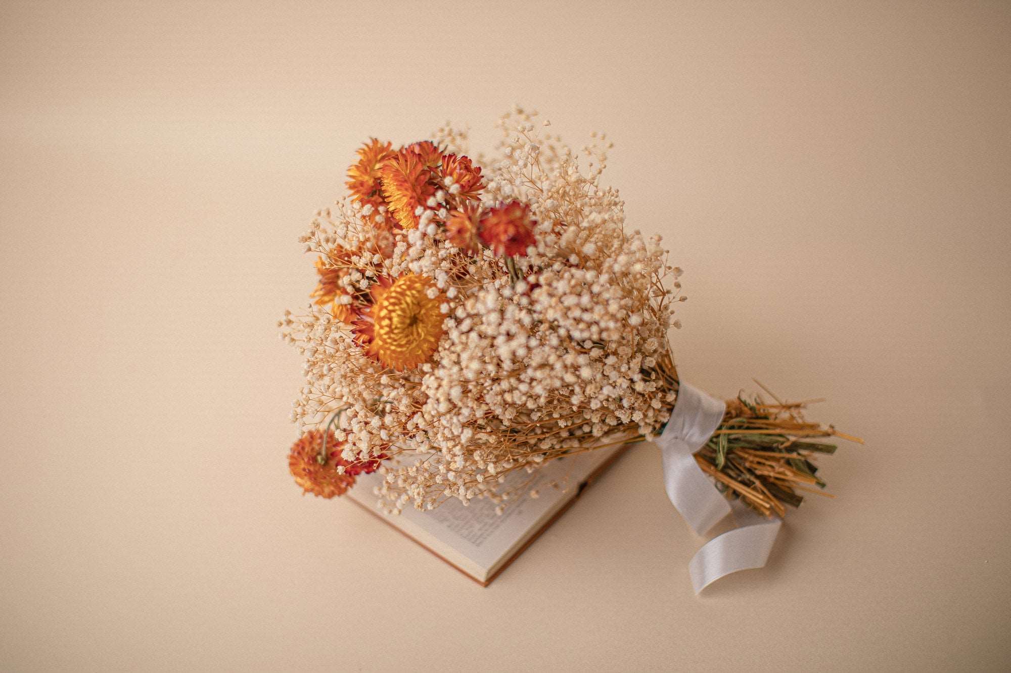 Dried Flowers Vase Arrangement - Burnt Orange & Cream No. 3