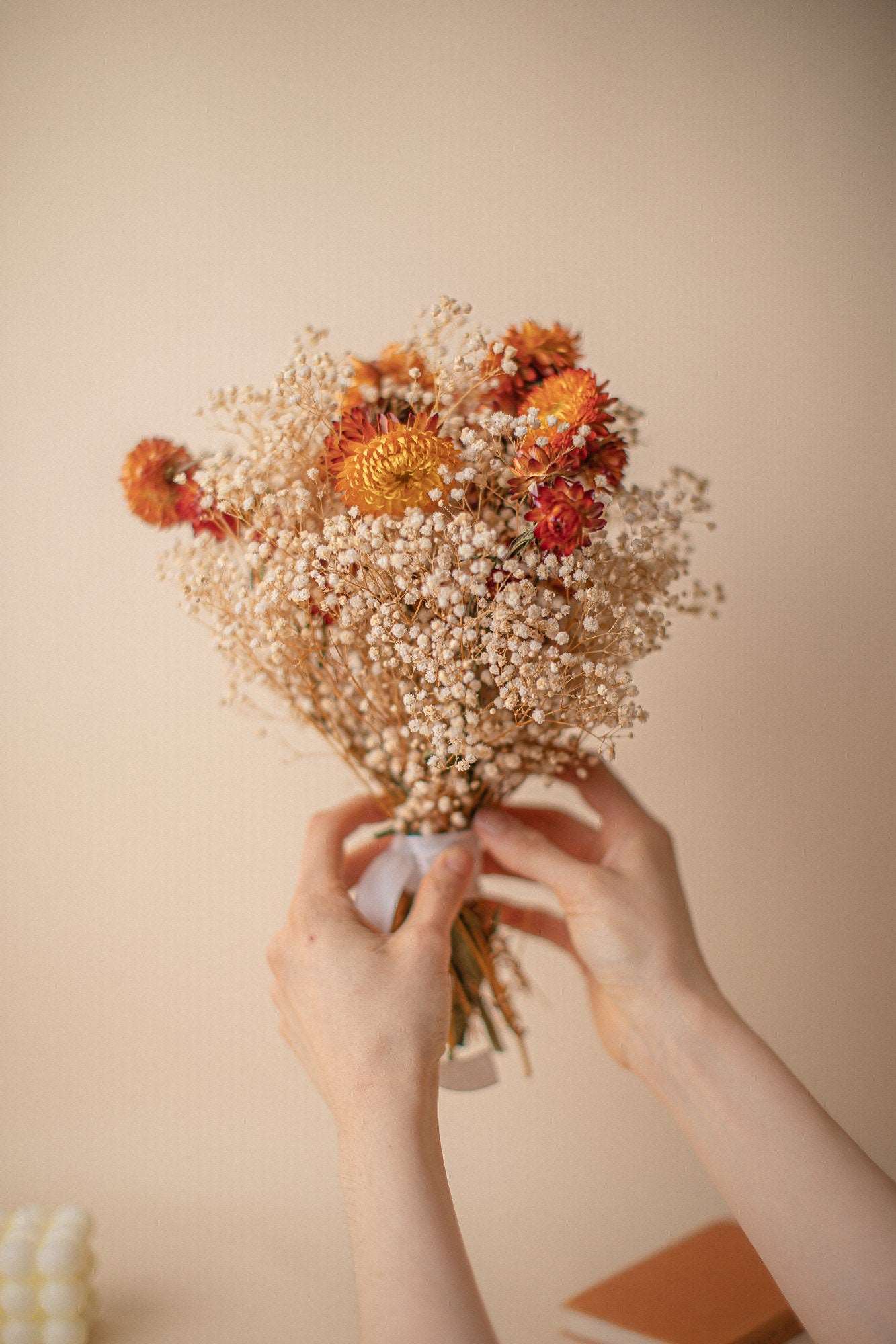 Dried Flowers Vase Arrangement - Burnt Orange & Cream No. 3