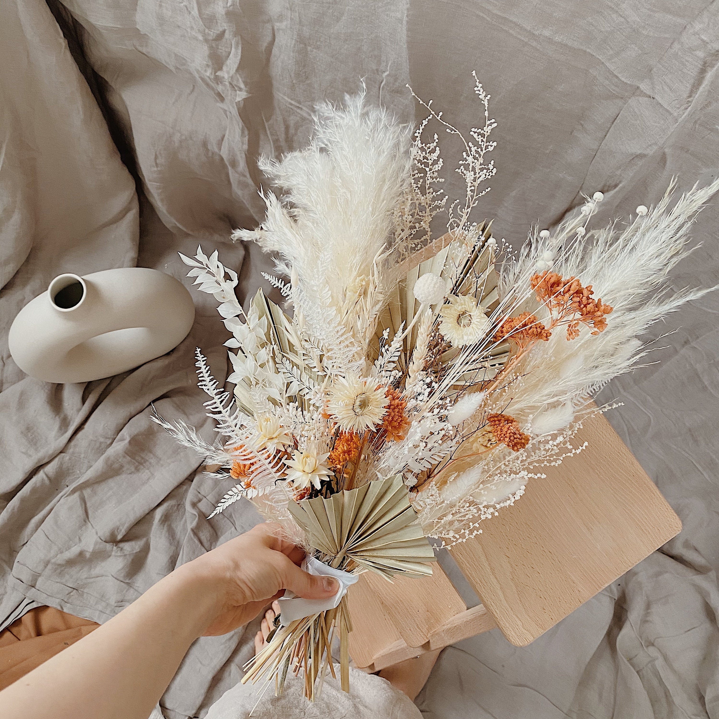 Dried Flowers Vase Arrangement - Burnt Orange & Cream No. 4