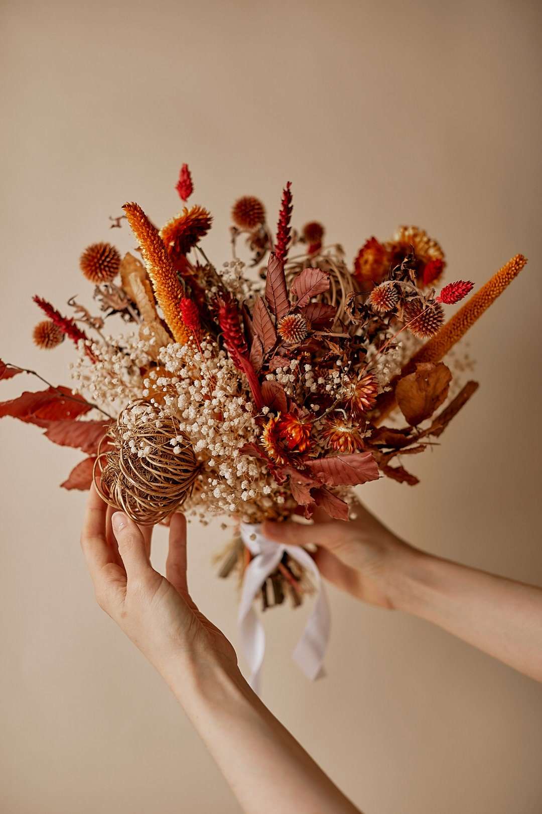 Dried Flowers Vase Arrangement - Burnt Orange & Cream No. 7