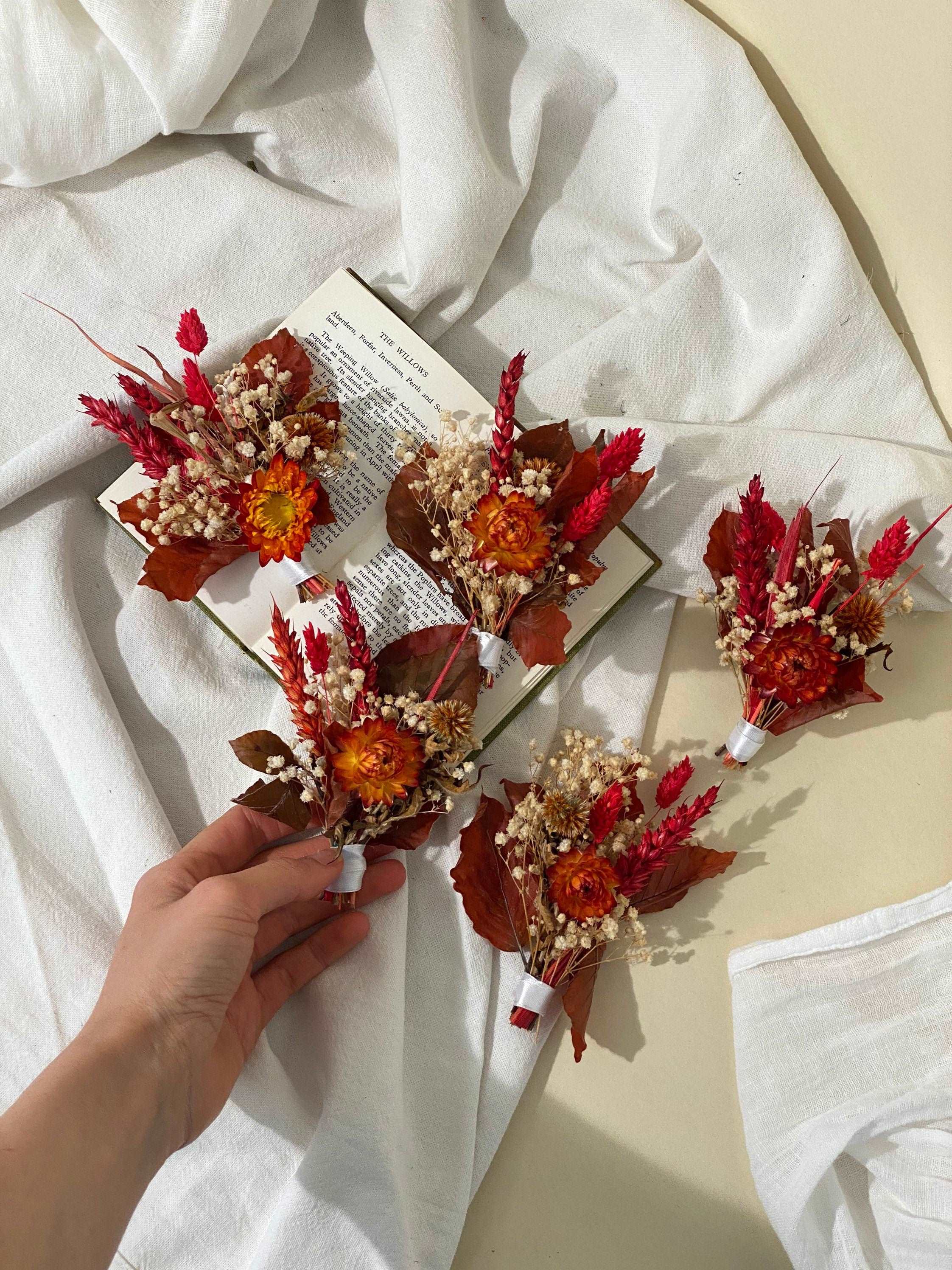 Dried Flowers Vase Arrangement - Burnt Orange & Cream No. 7