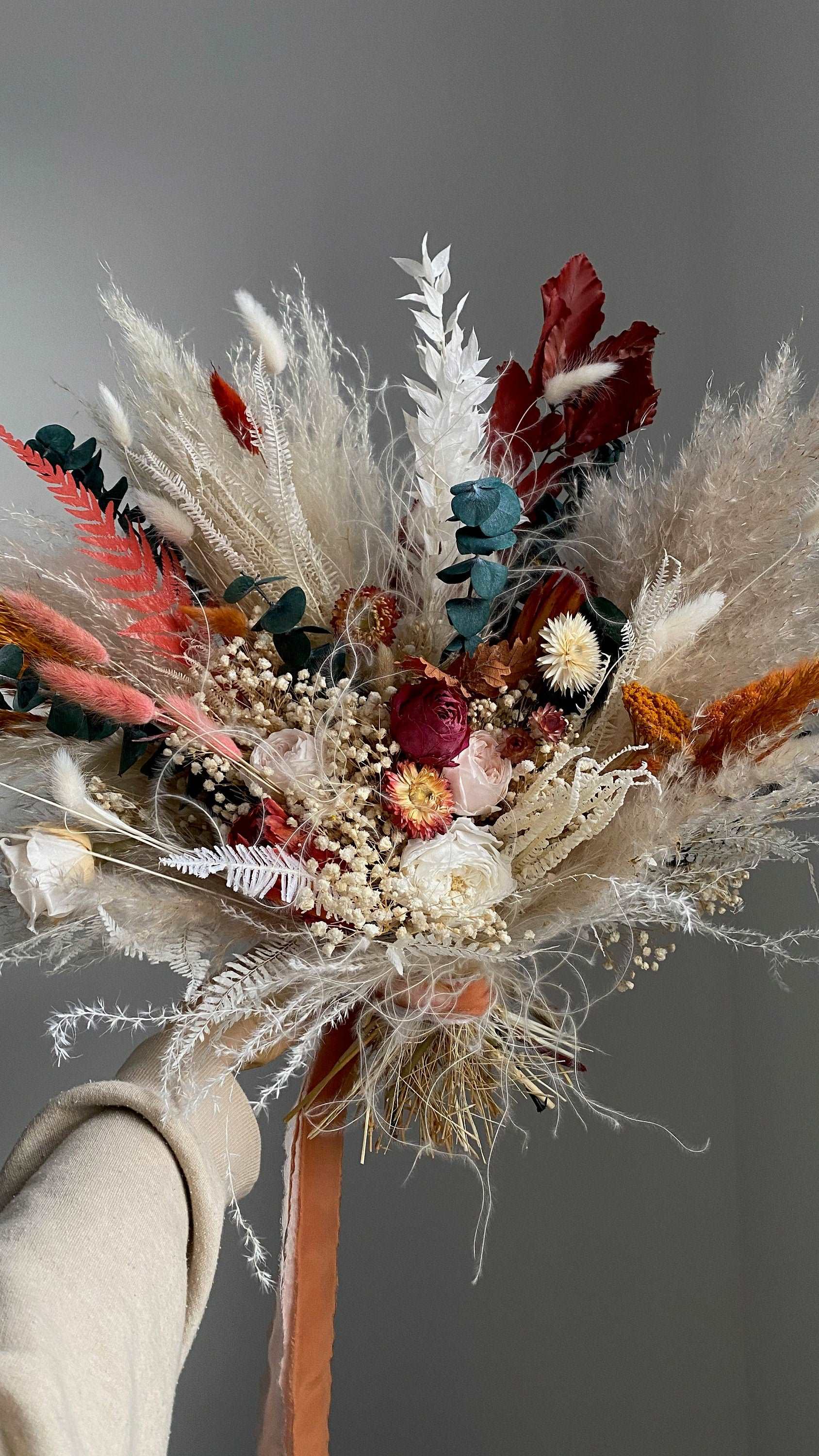 Dried Flowers Vase Arrangement - Burnt Orange & Cream No. 5