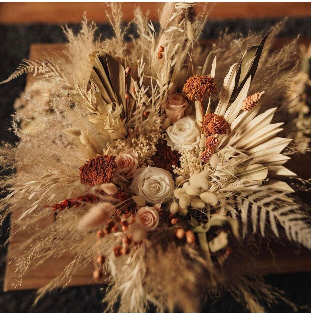 Dried Flowers Vase Arrangement - Burnt Orange & Cream No. 8