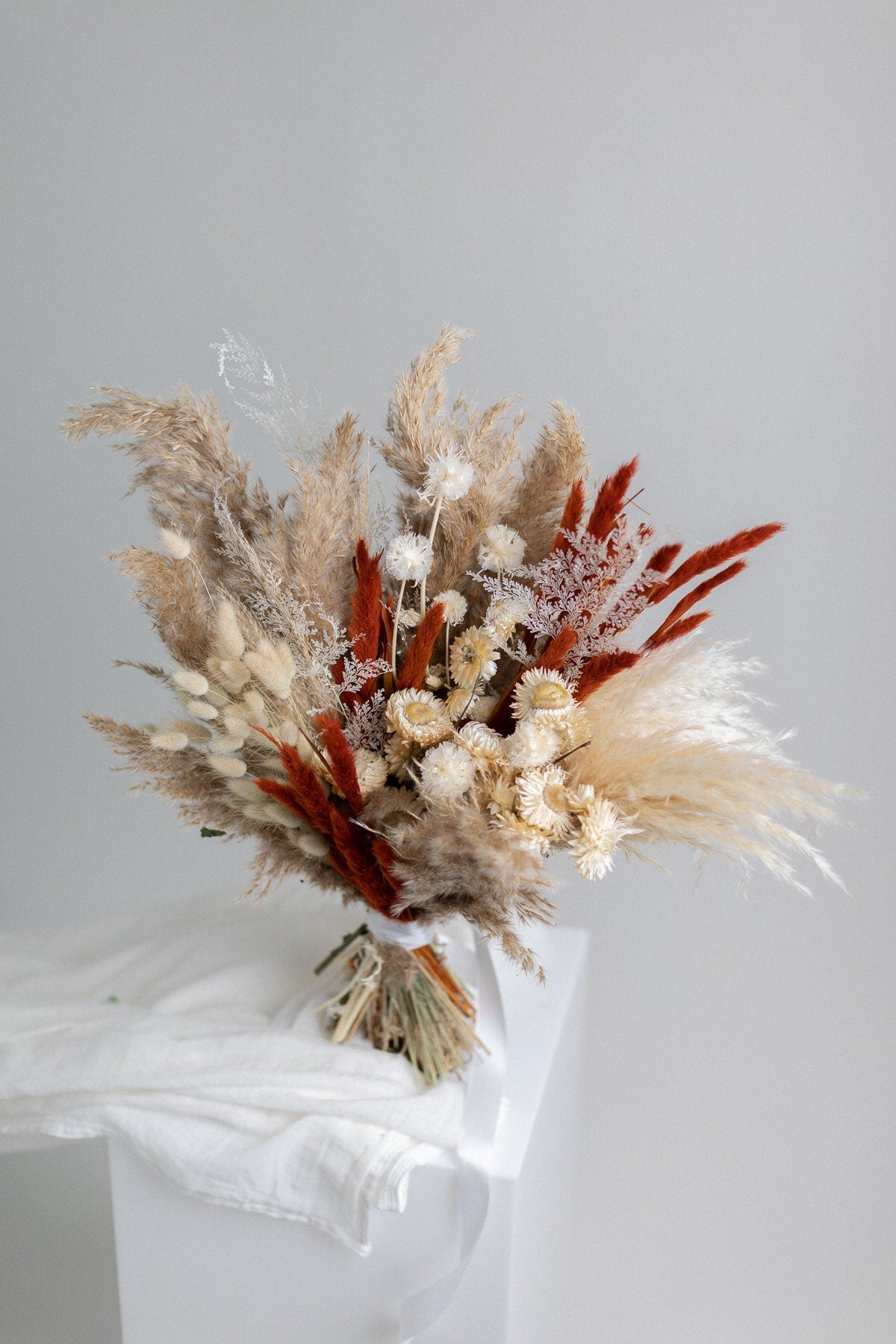 Dried Flowers Vase Arrangement - Burnt Orange & Taupe