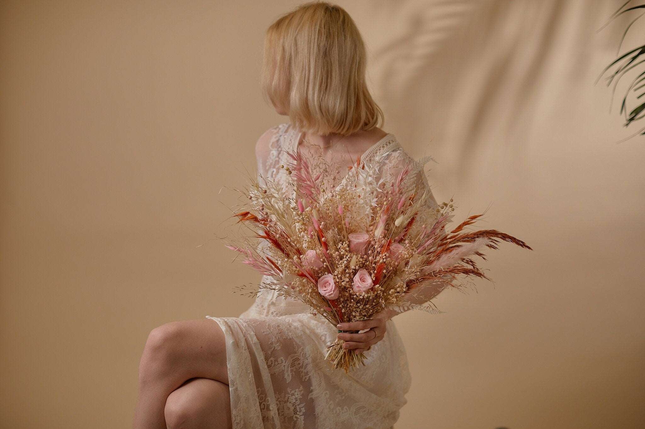 Dried Flowers Vase Arrangement - Burnt Orange & Pink