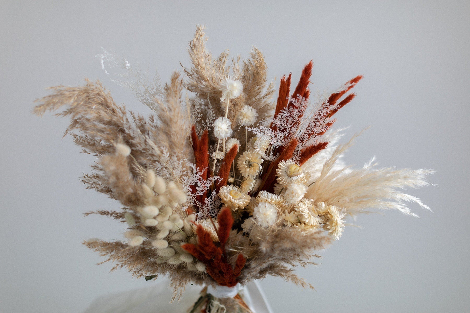 Dried Flowers Vase Arrangement - Burnt Orange & Taupe