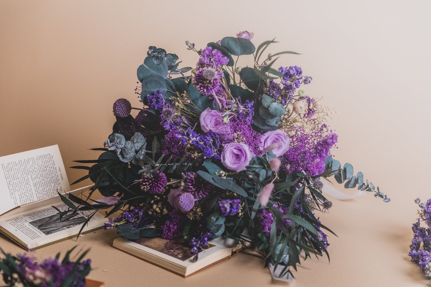 Dried Flowers Vase Arrangement - Dark Green & Purple