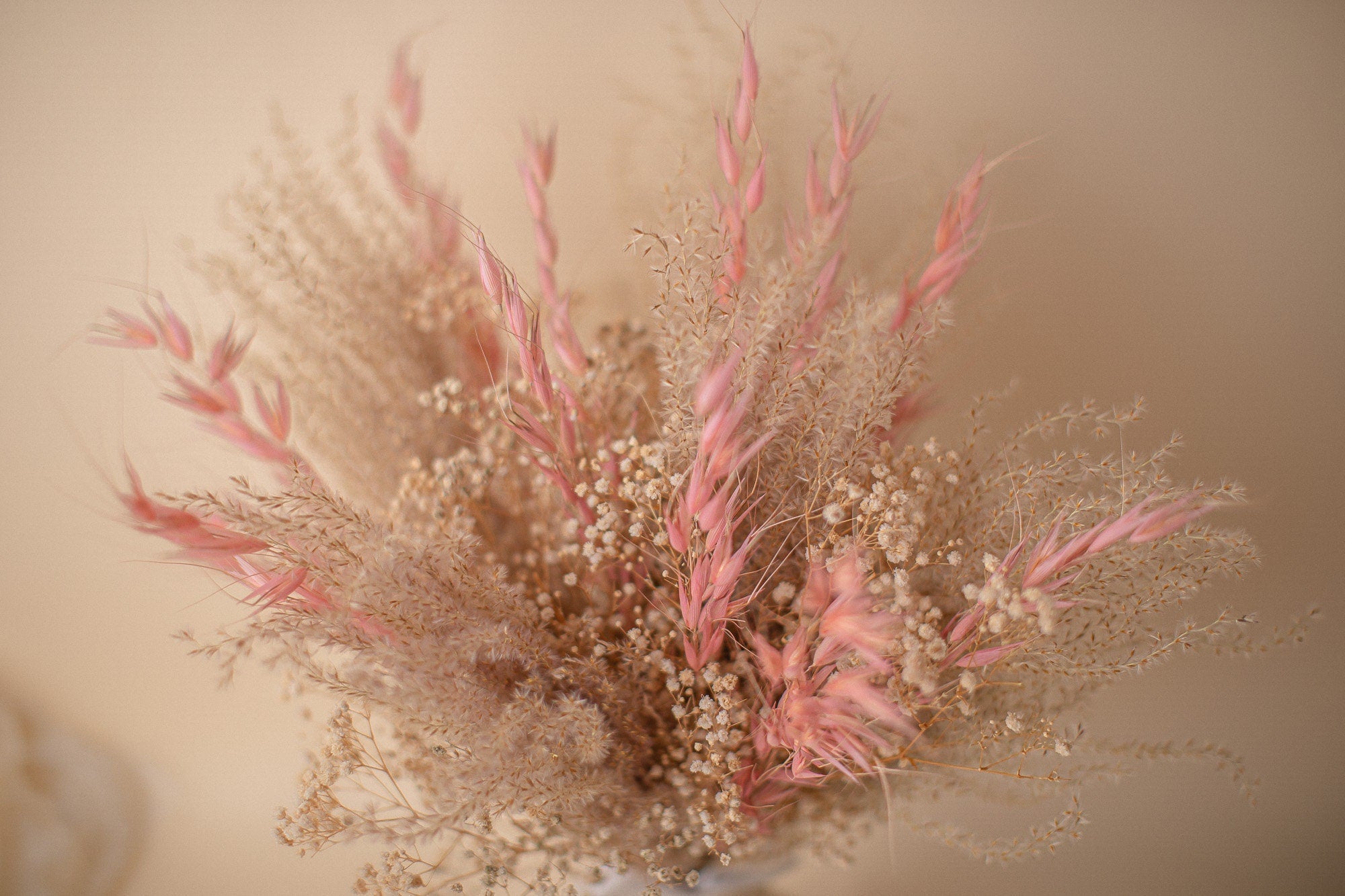 Dried Flowers Vase Arrangement - Dusky Pink & Cream