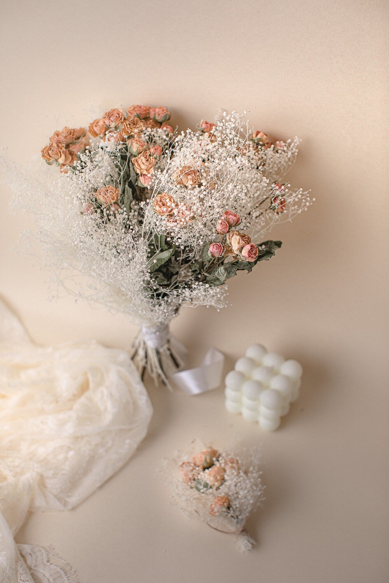 Dried Flowers Vase Arrangement - Dusky Pink & White