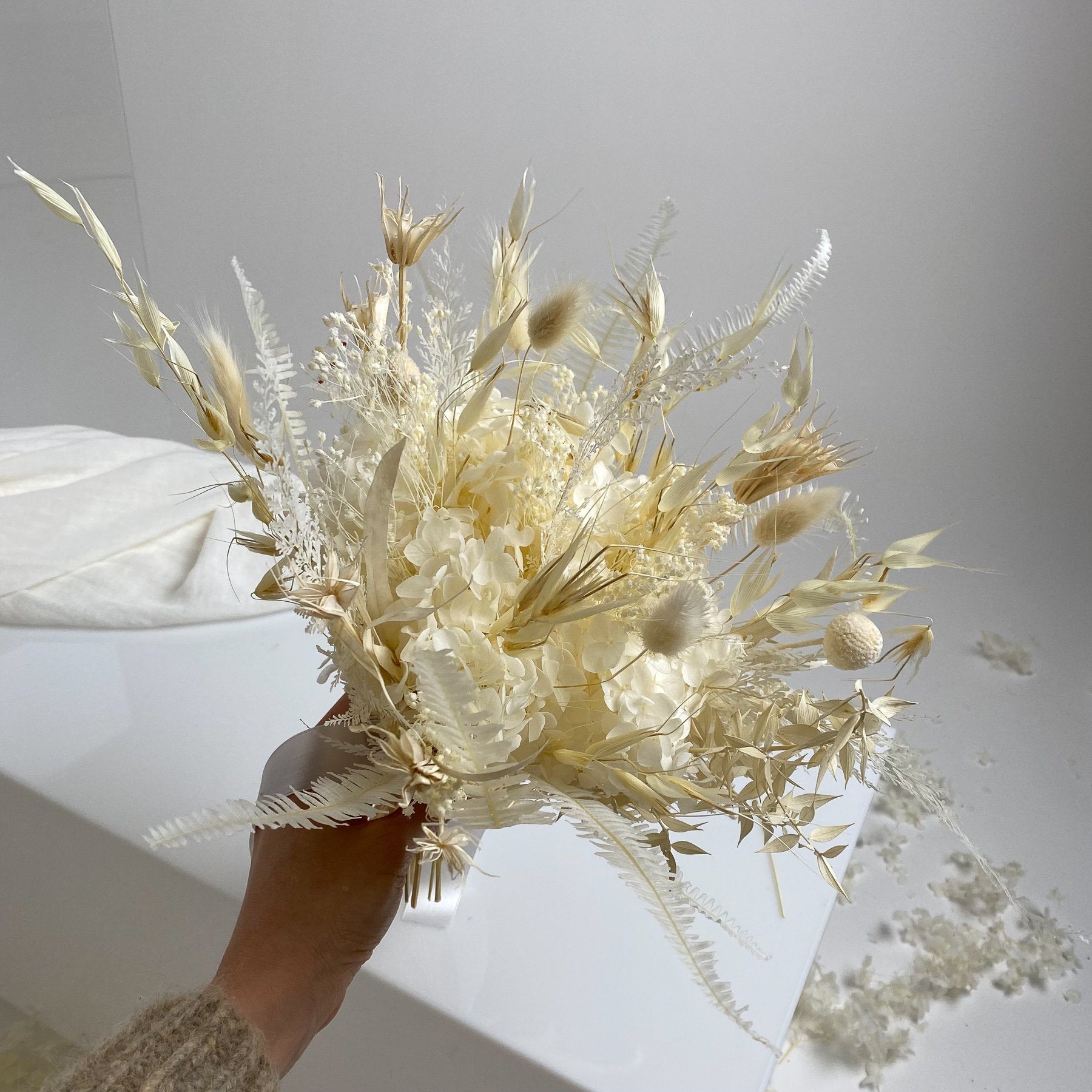 Dried Flowers Vase Arrangement - Ivory White & Cream