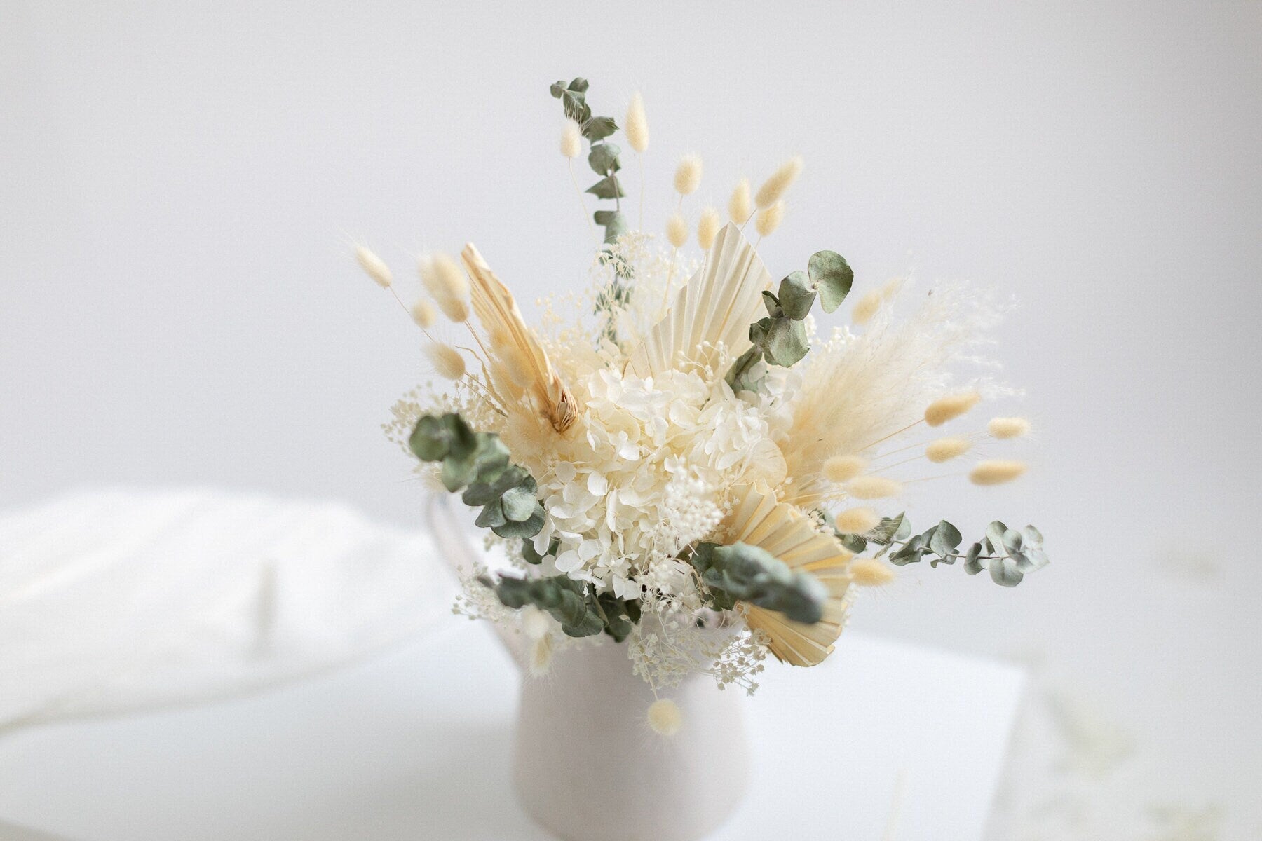 Dried Flowers Vase Arrangement - Ivory White & Green