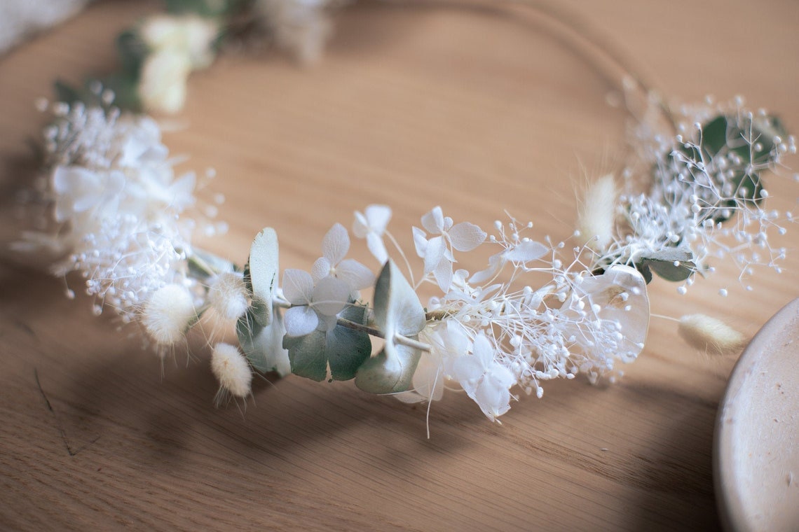 Dried Flowers Vase Arrangement - Ivory White & Green