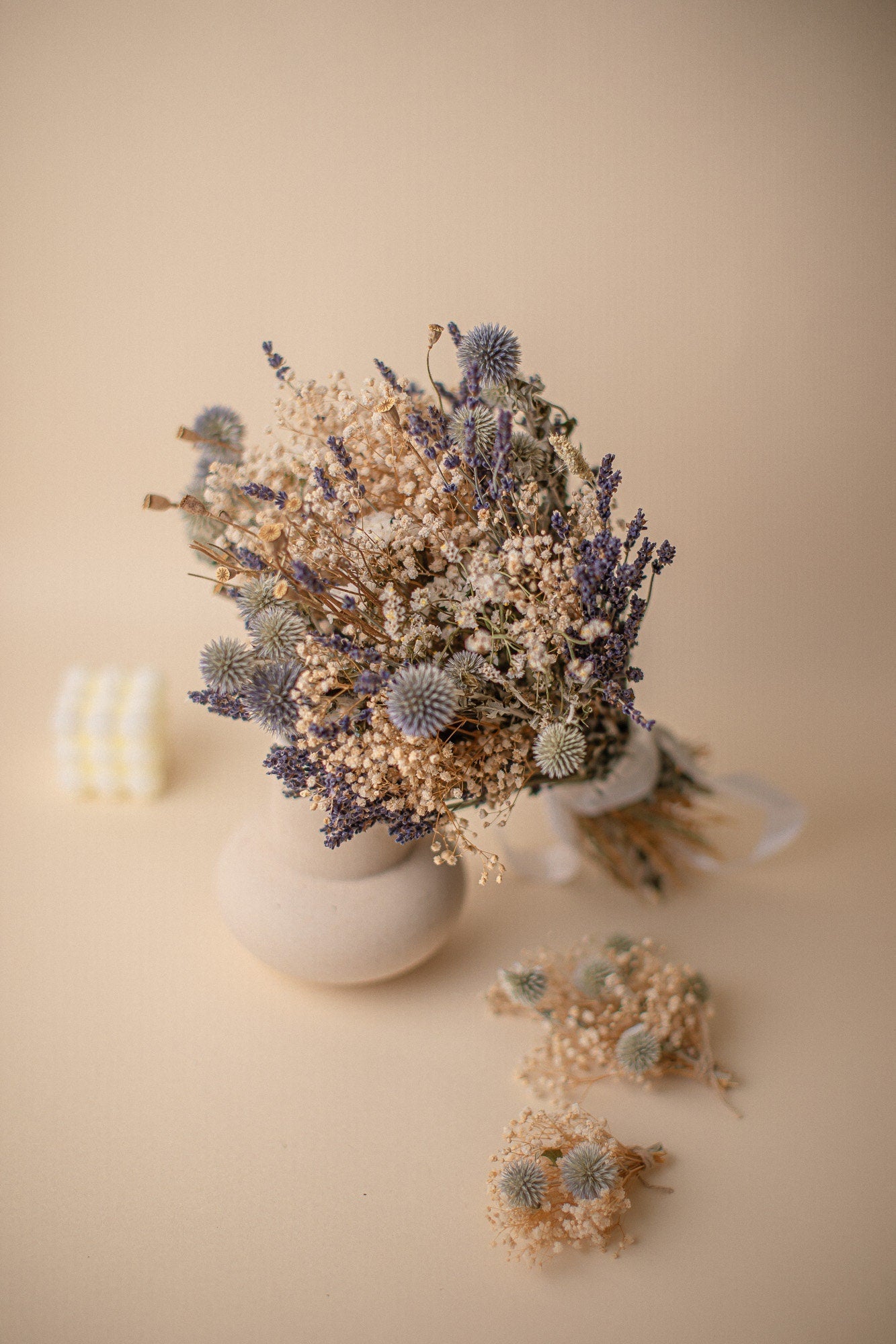 Dried Flowers Vase Arrangement - Lavender Purple & Cream No. 2