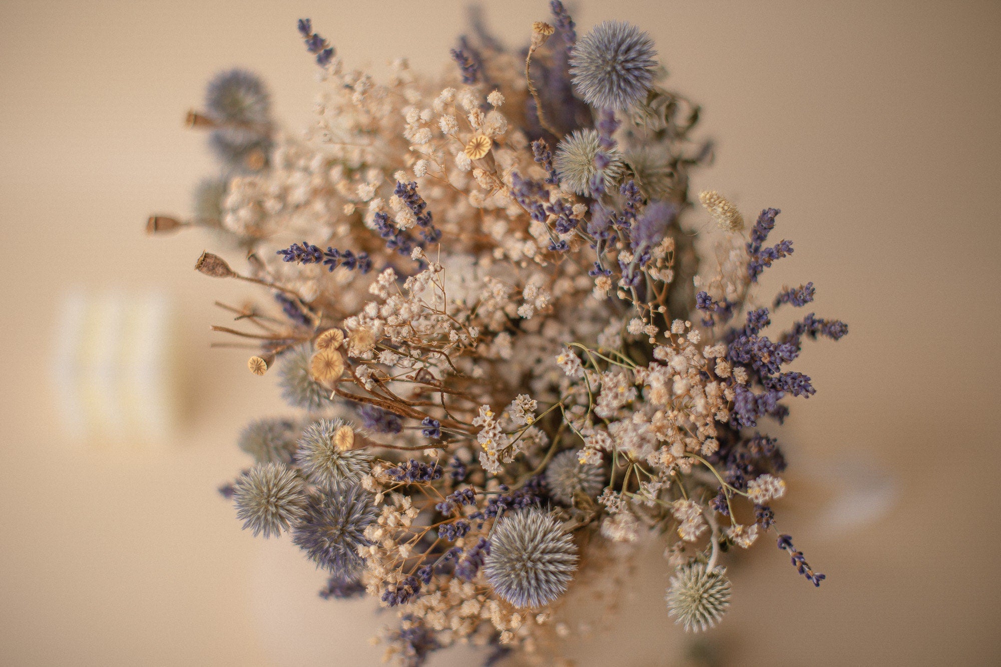 Dried Flowers Vase Arrangement - Lavender Purple & Cream No. 2