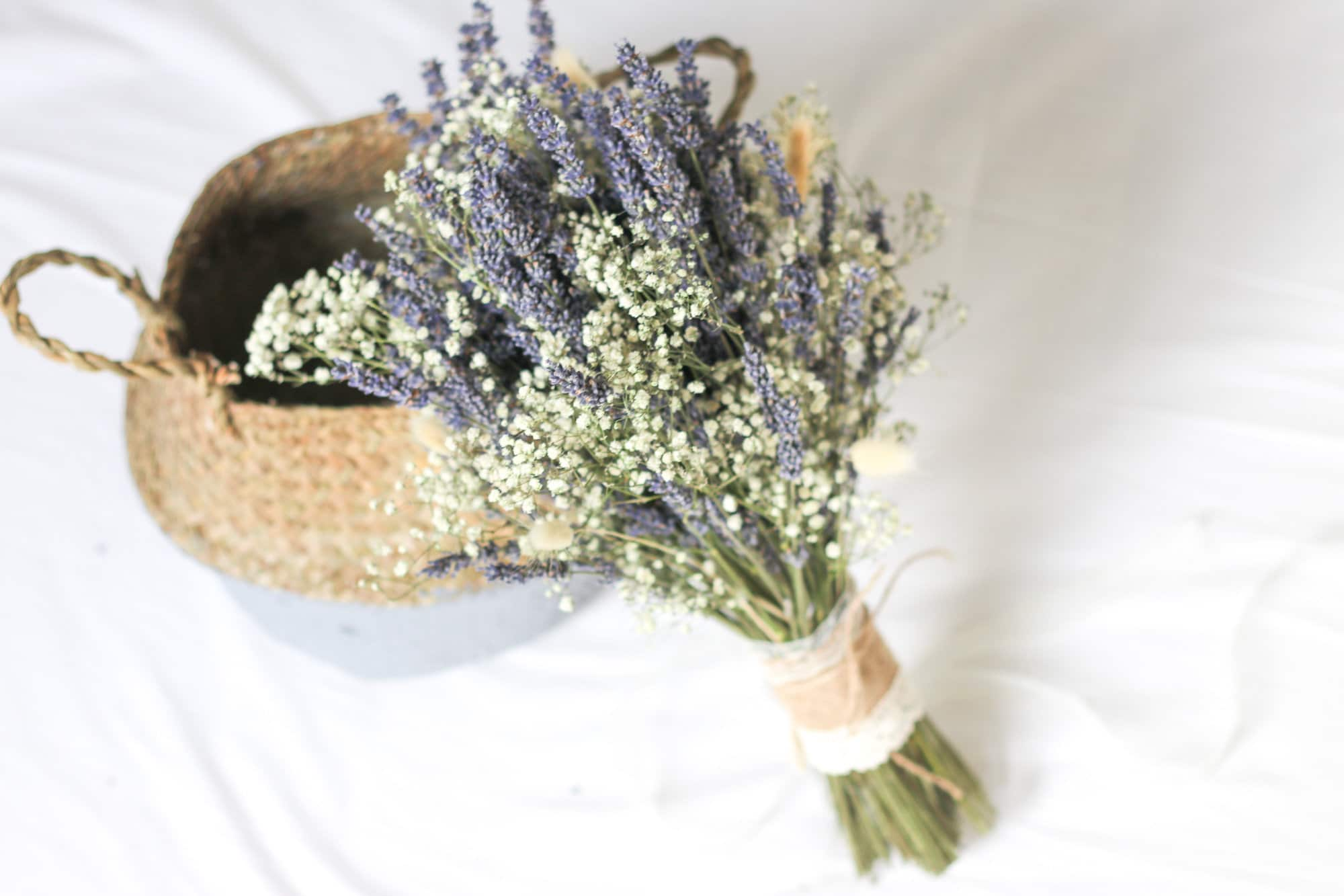 Dried Flowers Vase Arrangement - Lavender Purple & White No. 2