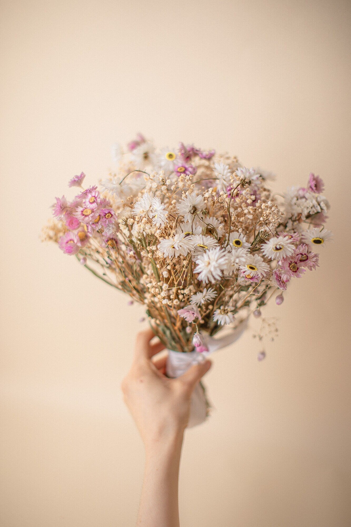 Dried Flowers Vase Arrangement - Light Pink & White