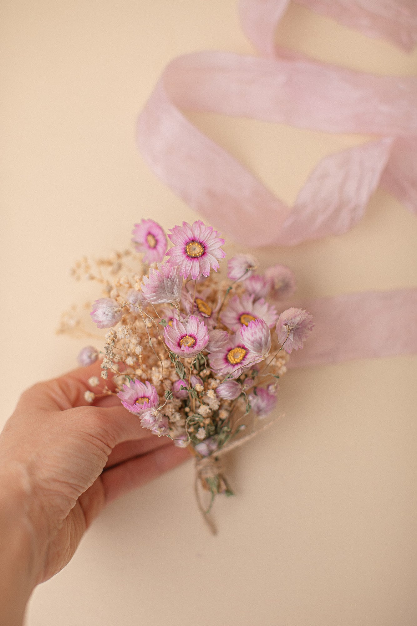 Dried Flowers Vase Arrangement - Light Pink & White