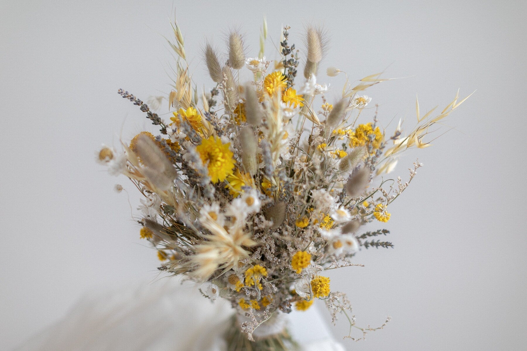 Dried Flowers Vase Arrangement - Light Yellow & Cream