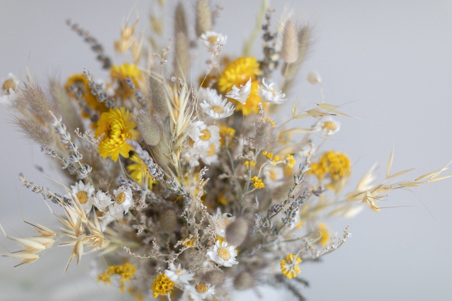 Dried Flowers Vase Arrangement - Light Yellow & Cream