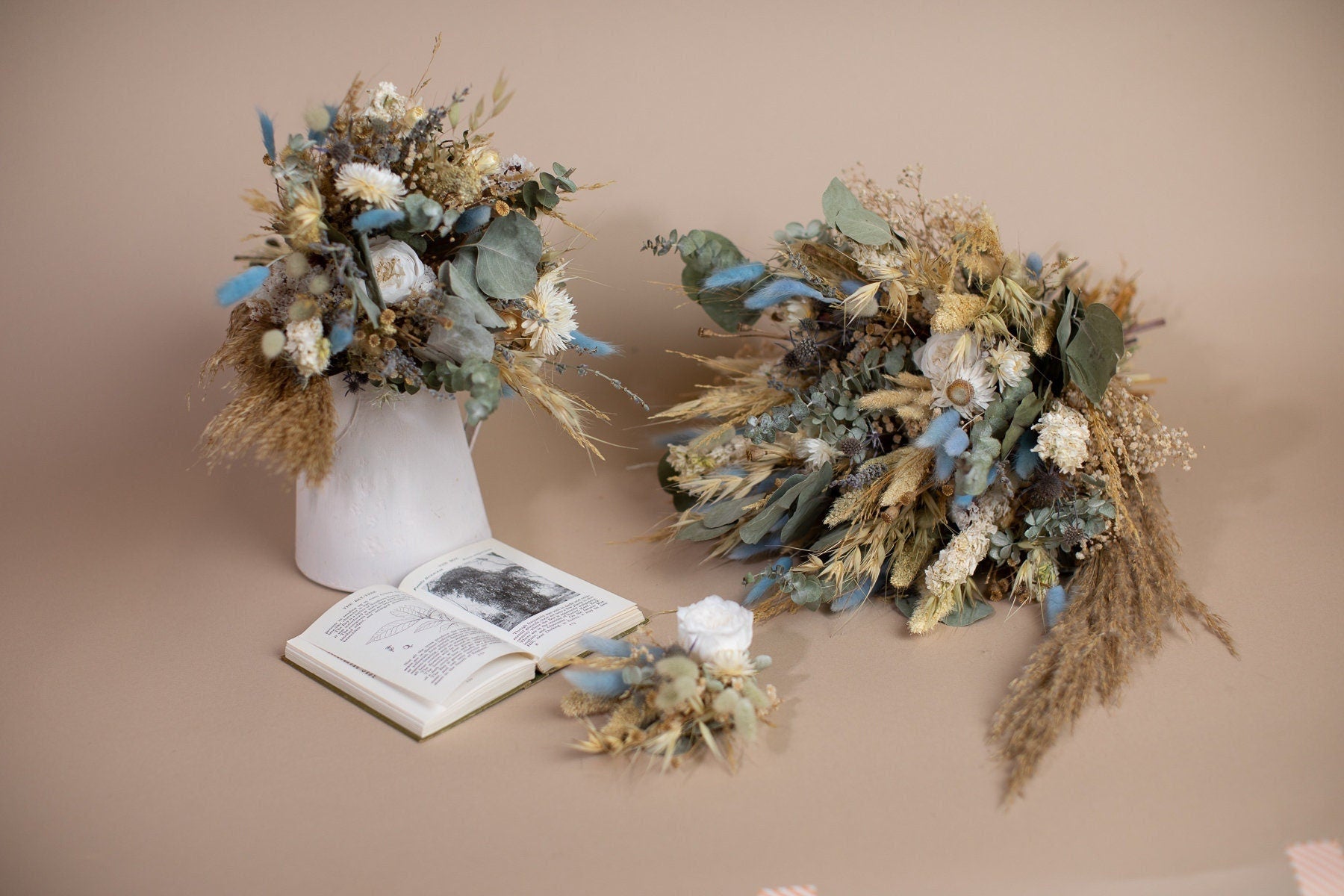 Dried Flowers Vase Arrangement - Pale Blue & Cream