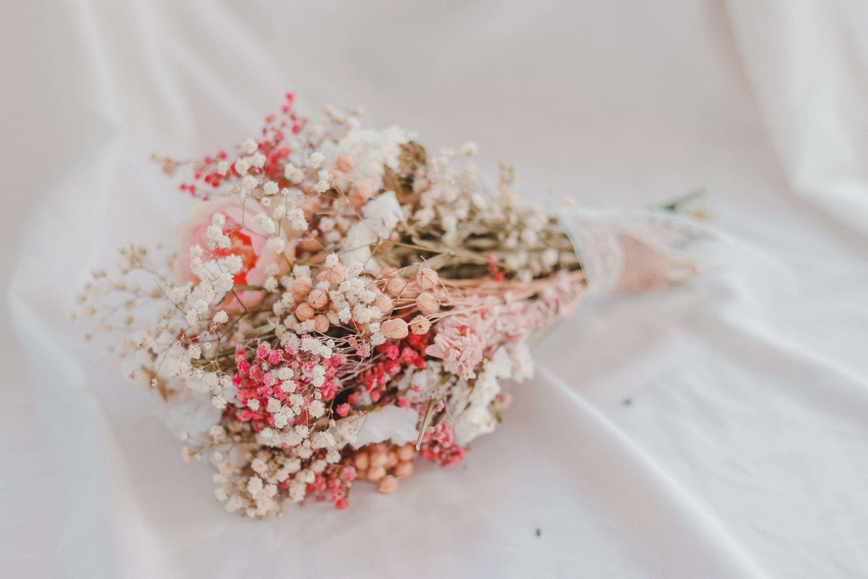 Dried Flowers Vase Arrangement - Pastel Pink & White