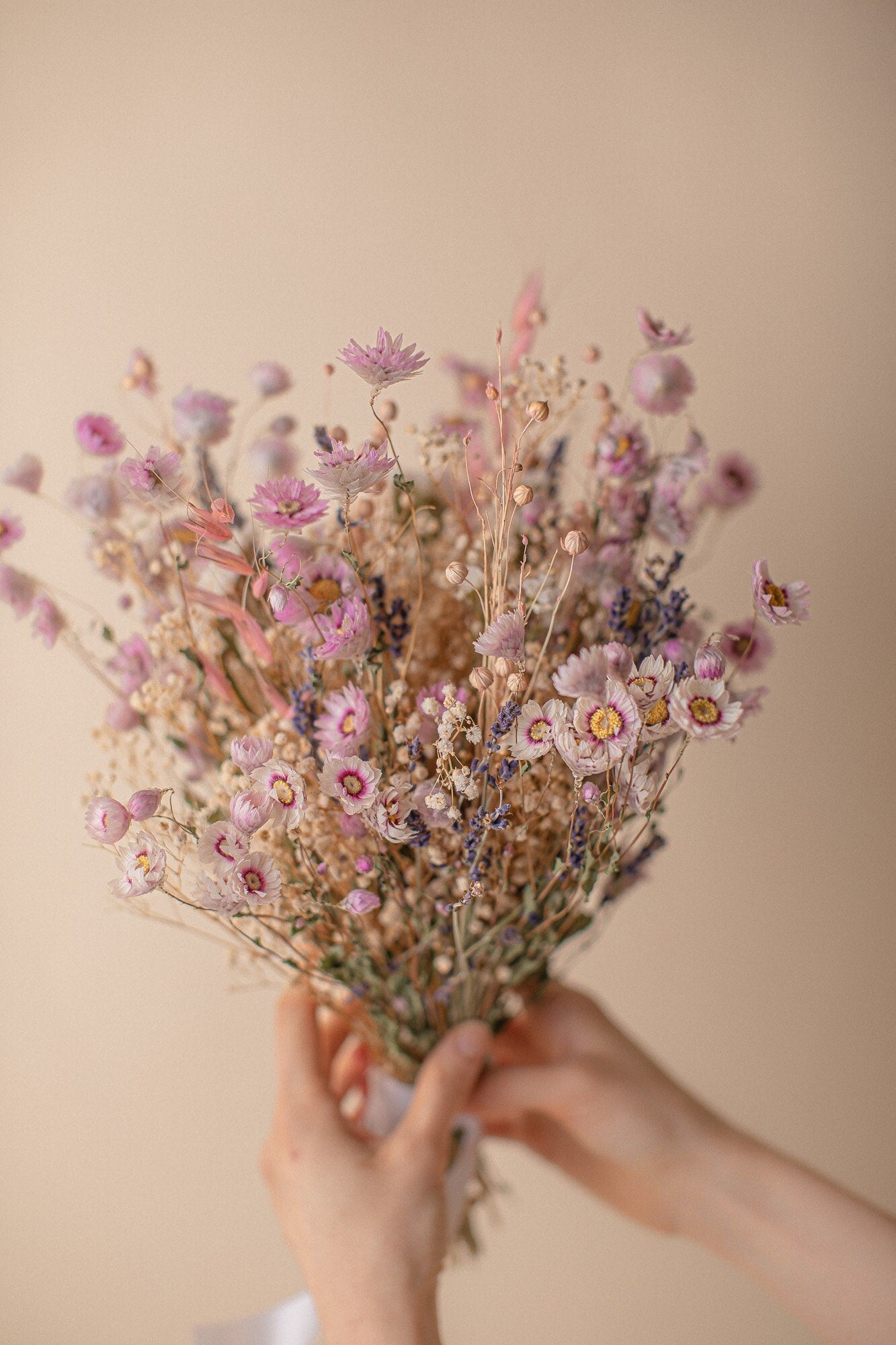 Dried Flowers Vase Arrangement - Rustic Pink & Lavender