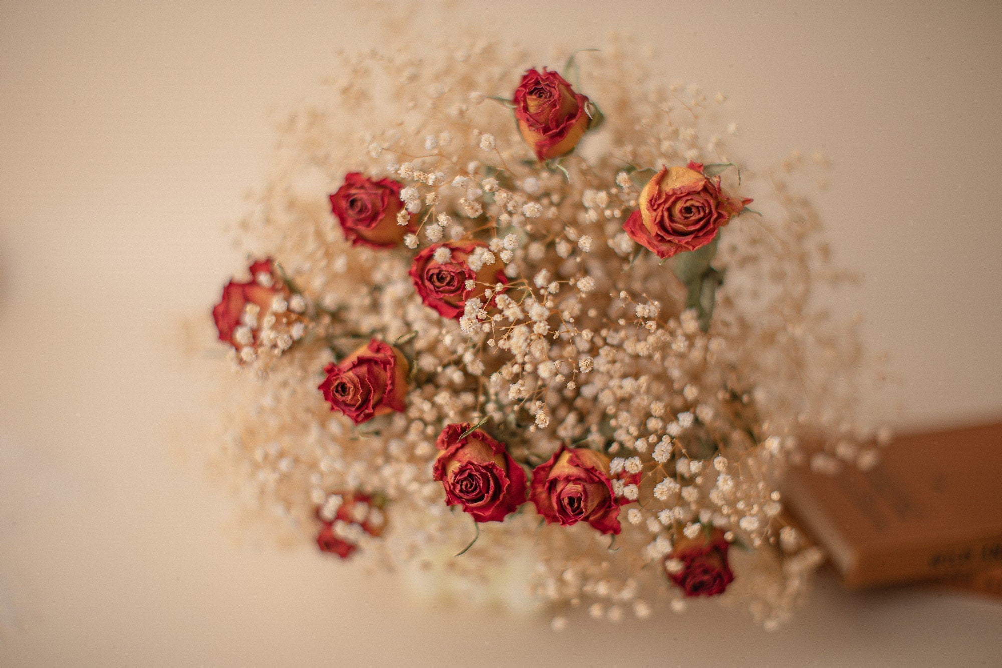 Dried Flowers Vase Arrangement - Rustic Red & Cream