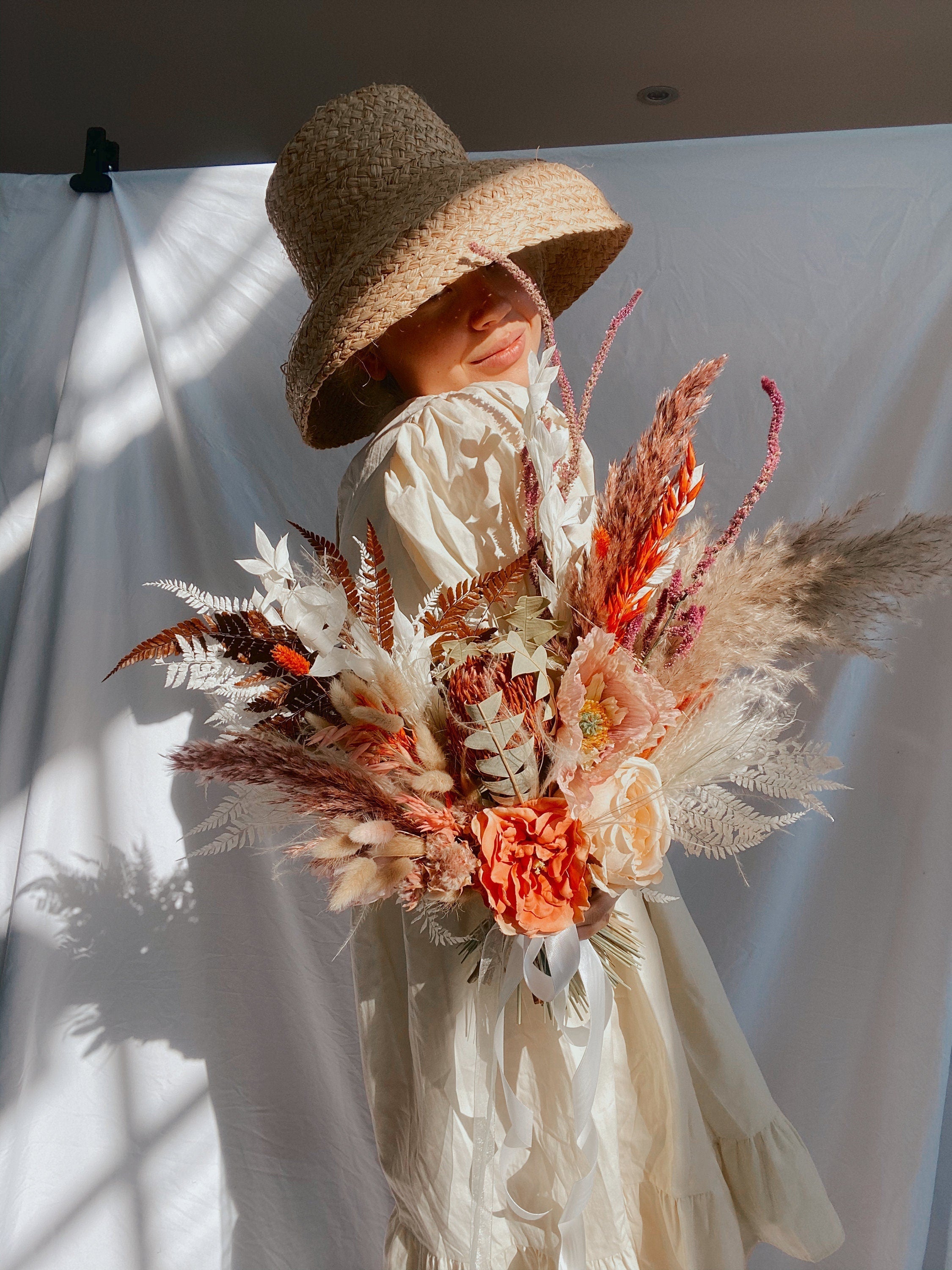 Dried Flowers Vase Arrangement - Rustic Red & Orange No. 2