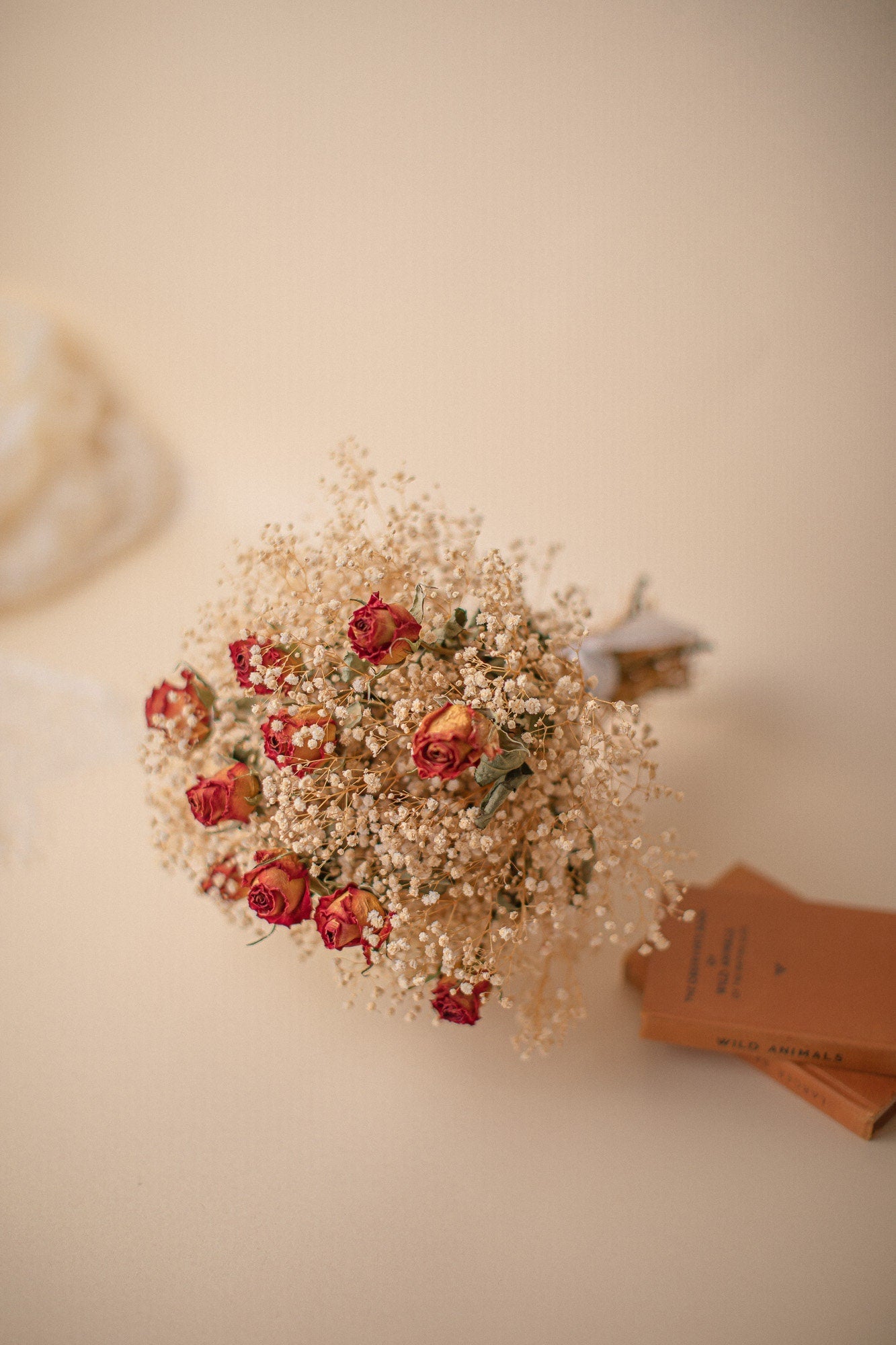 Dried Flowers Vase Arrangement - Rustic Red & Cream