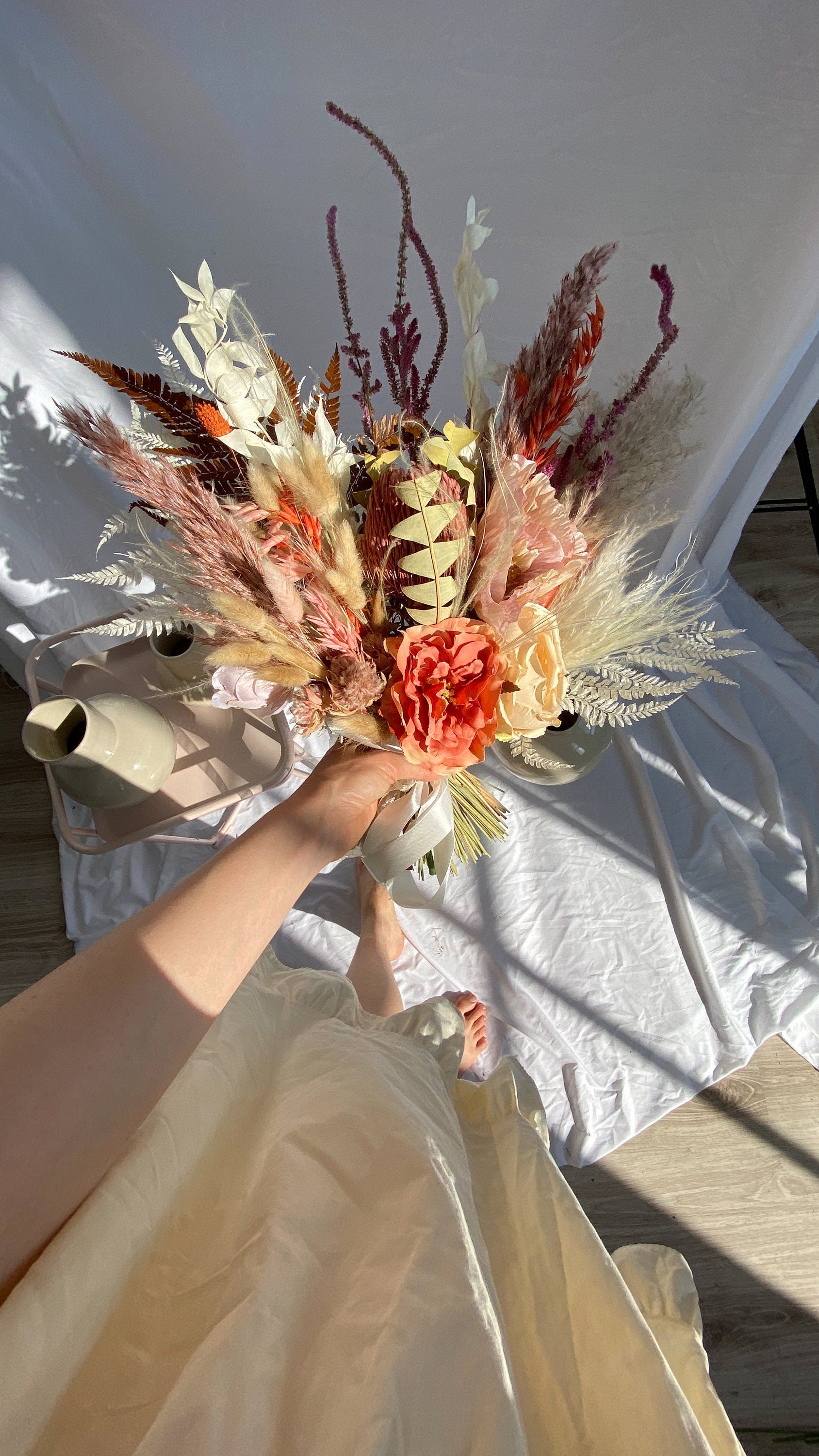 Dried Flowers Vase Arrangement - Rustic Red & Orange No. 2