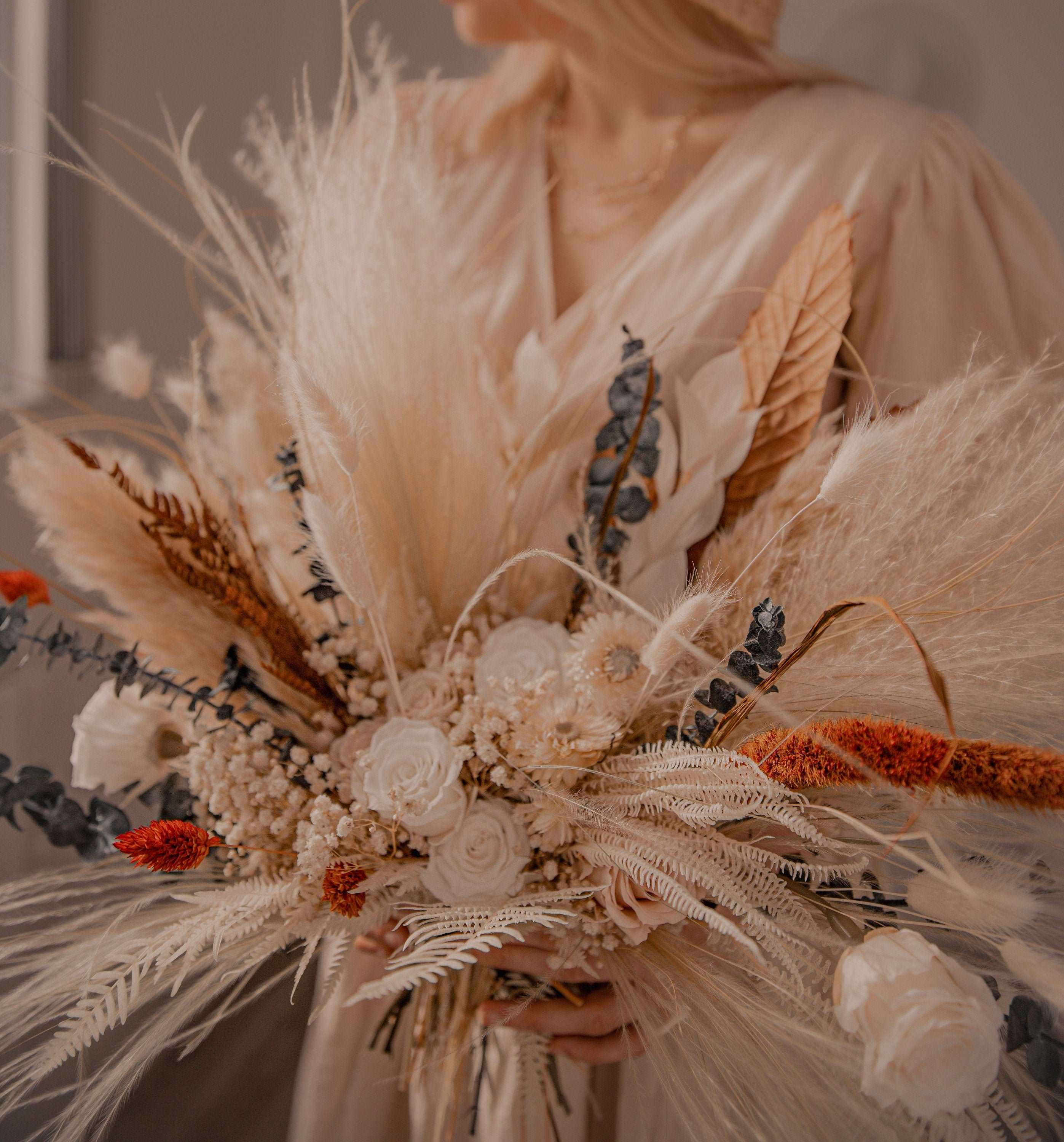 Dried Flowers Vase Arrangement - Rusty Orange & Cream