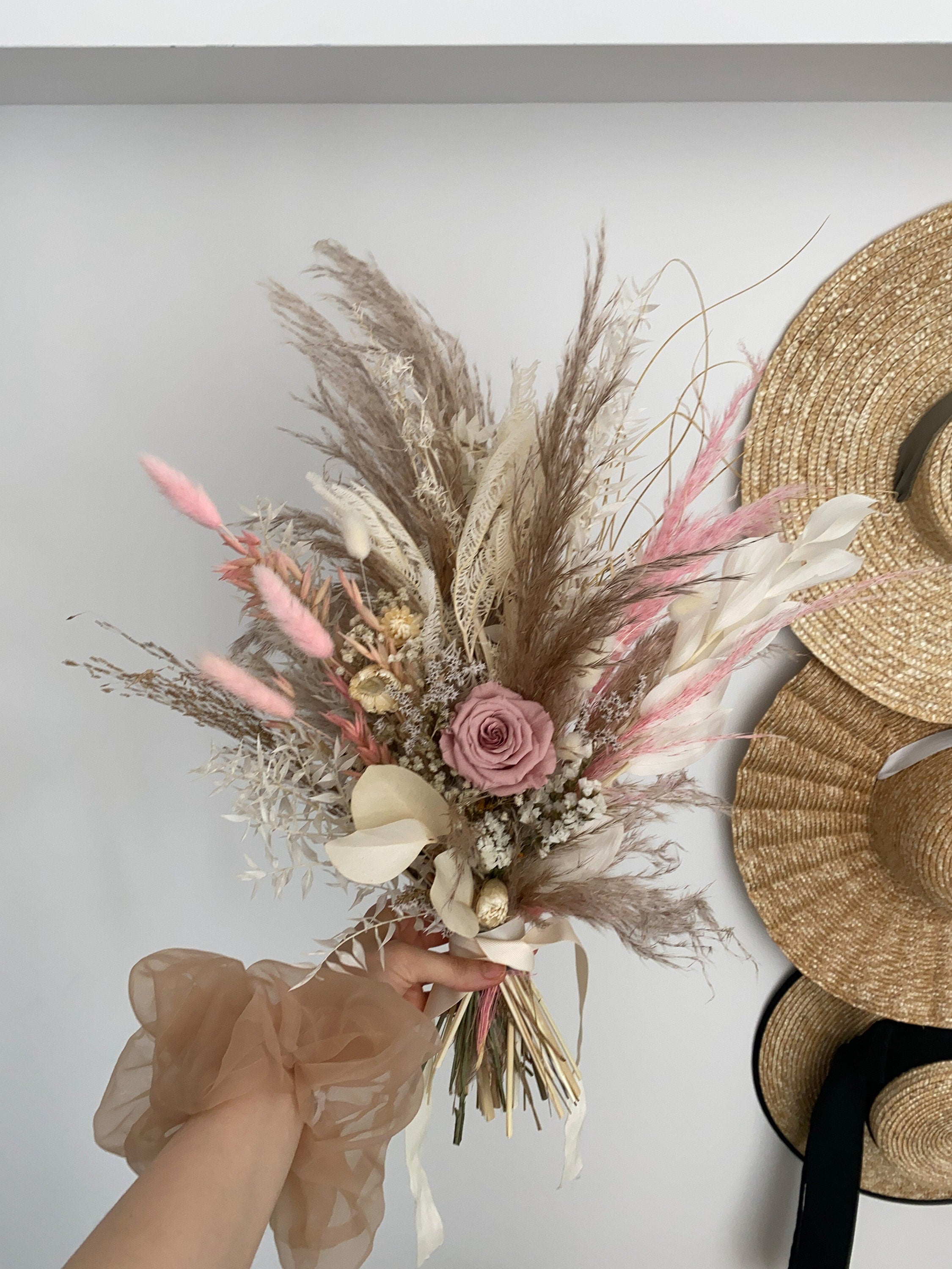 Dried Flowers Vase Arrangement - Sandy Cream & Blush Pink