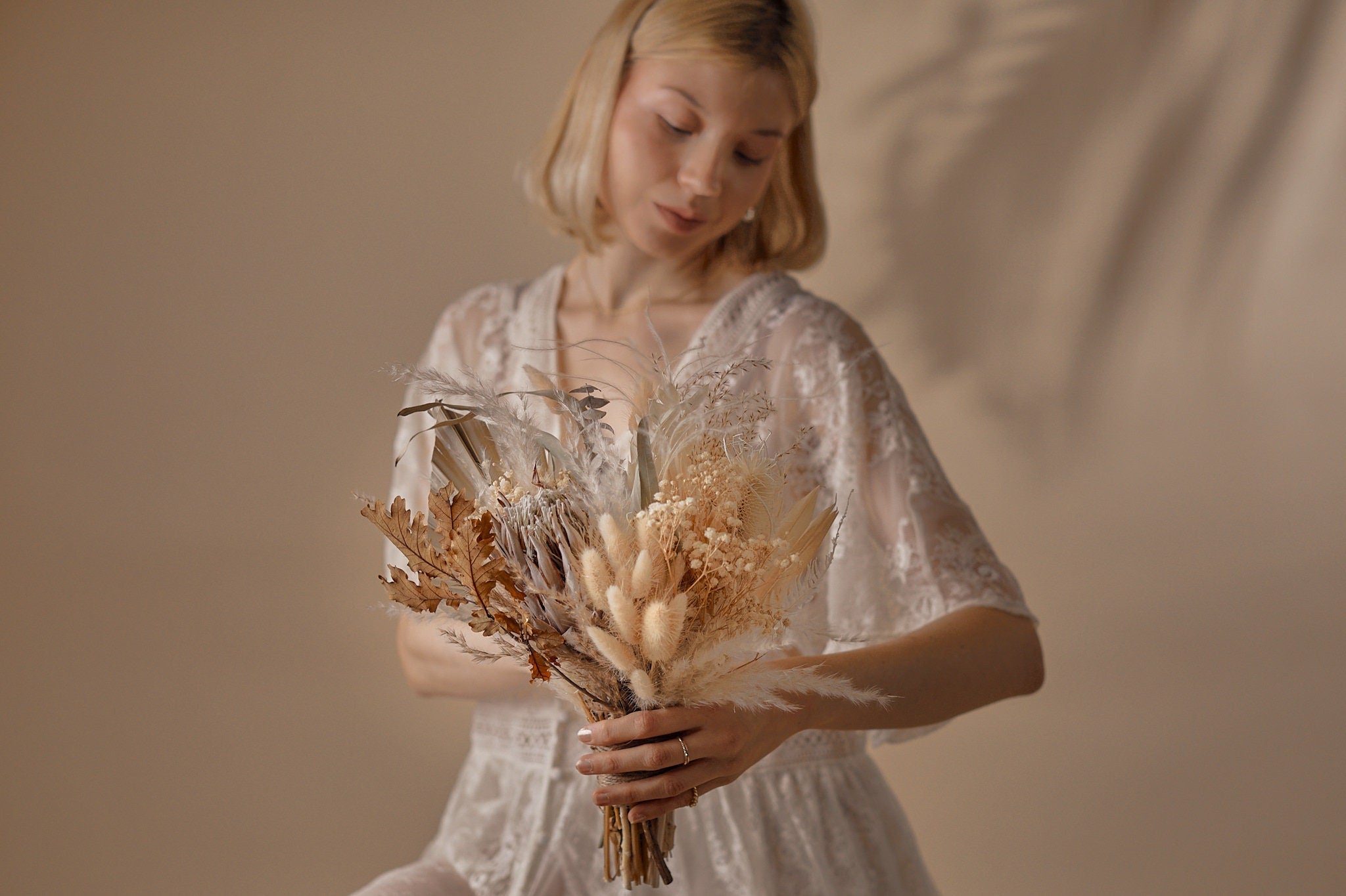 Dried Flowers Vase Arrangement - Sandy Cream & Brown No. 1