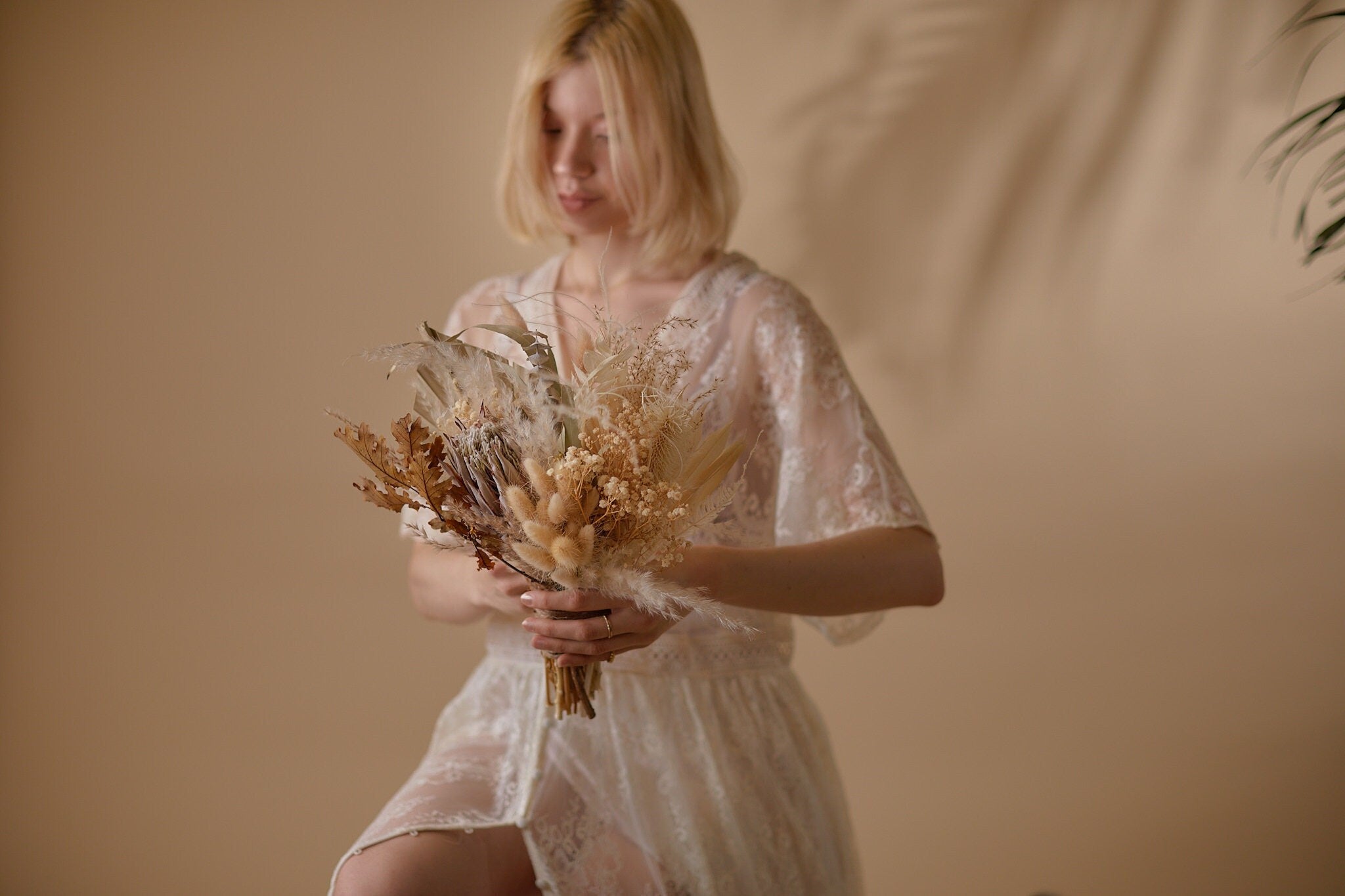 Dried Flowers Vase Arrangement - Sandy Cream & Brown No. 1