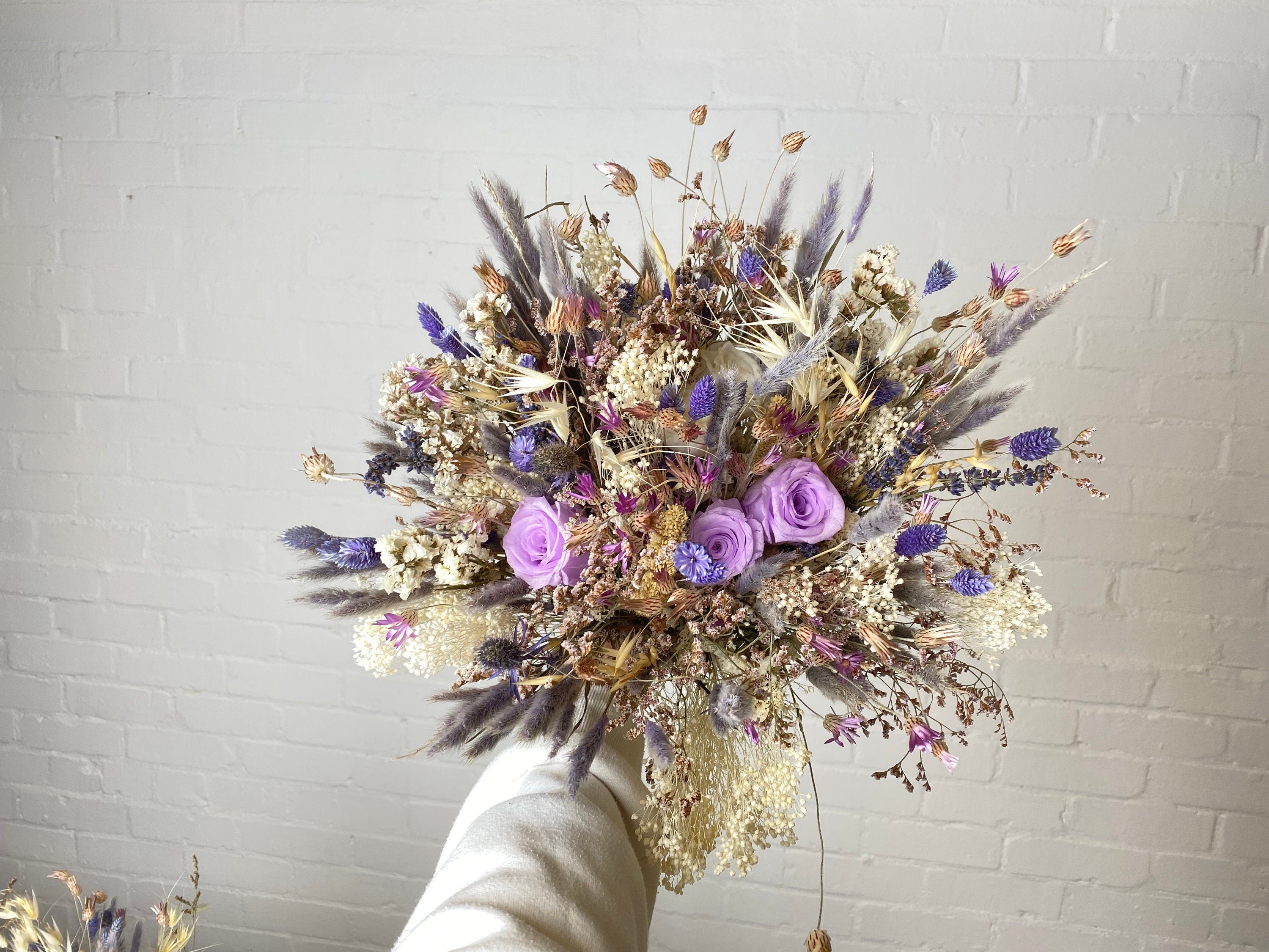 Dried Flowers Vase Arrangement - Sandy Cream & Lilac