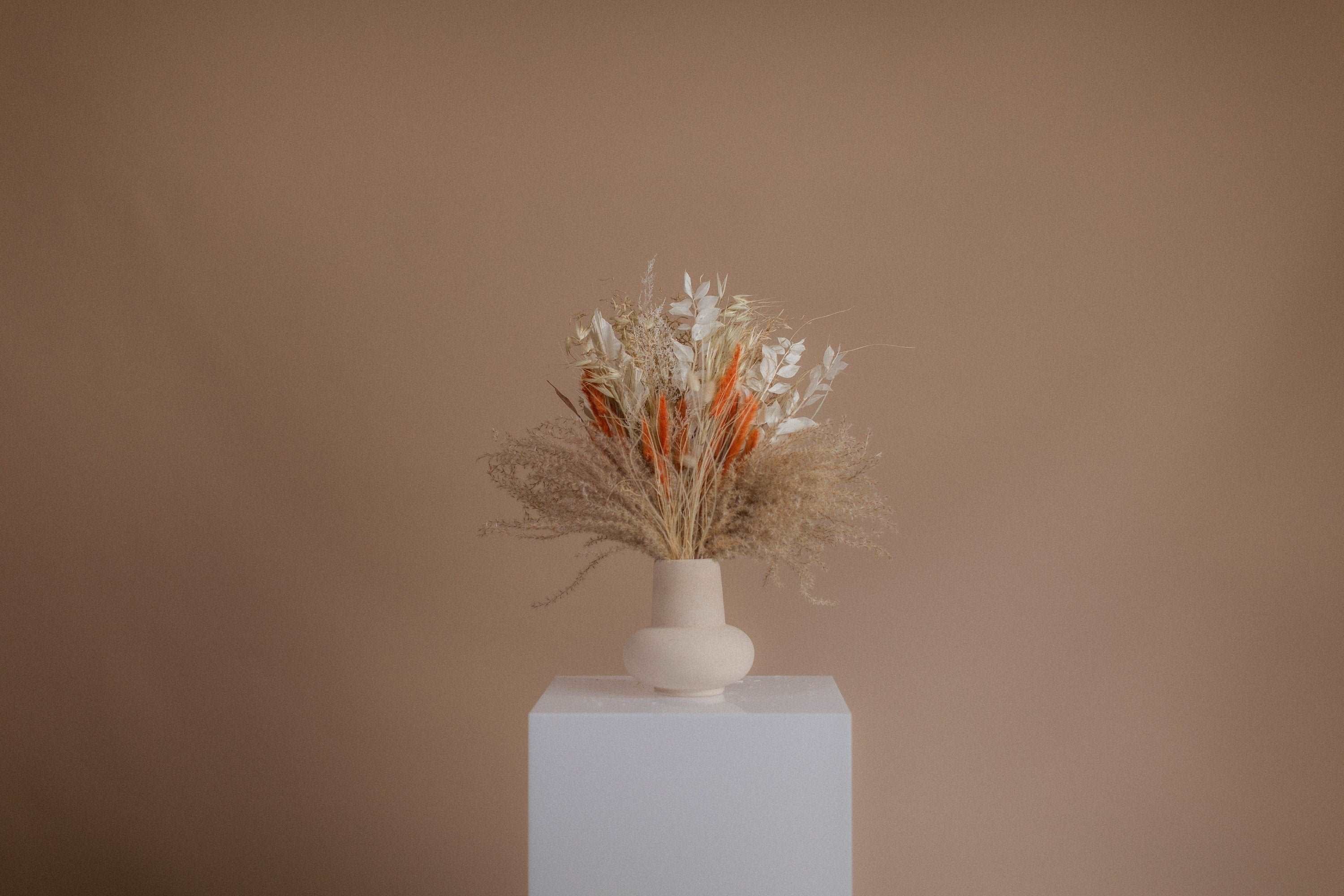 Dried Flowers Vase Arrangement - Sandy Cream & Orange