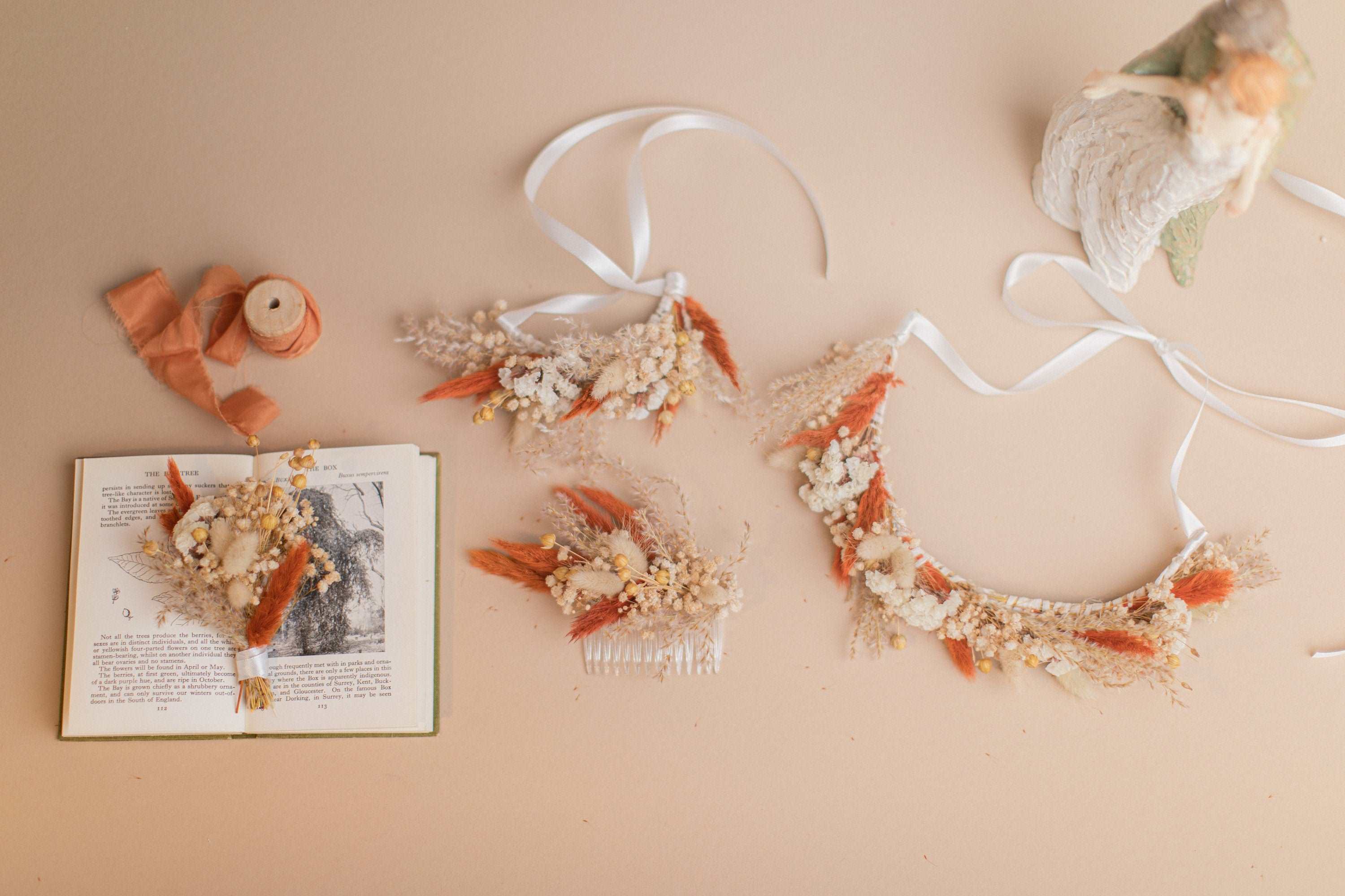 Dried Flowers Vase Arrangement - Sandy Cream & Orange