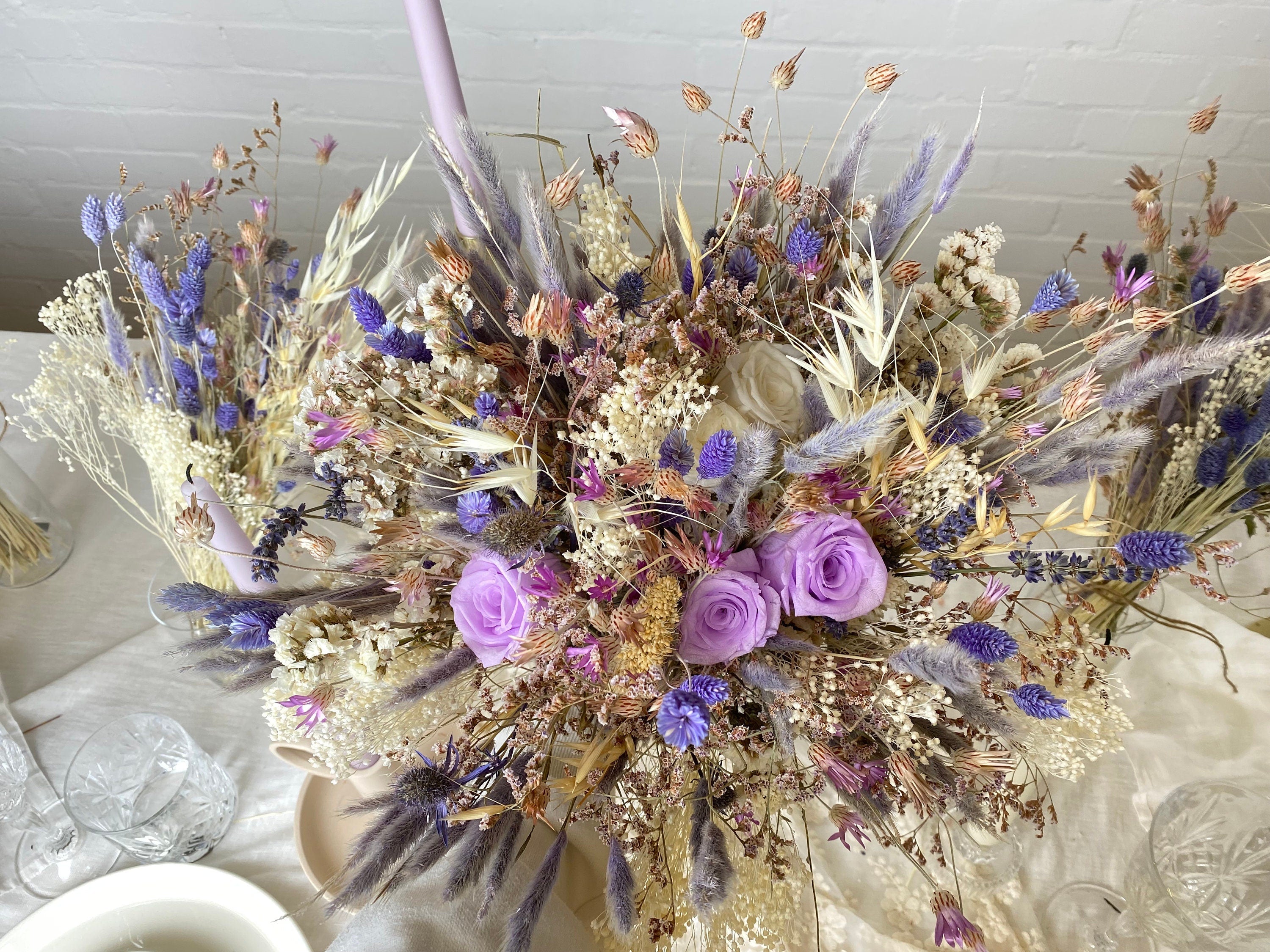 Dried Flowers Vase Arrangement - Sandy Cream & Lilac