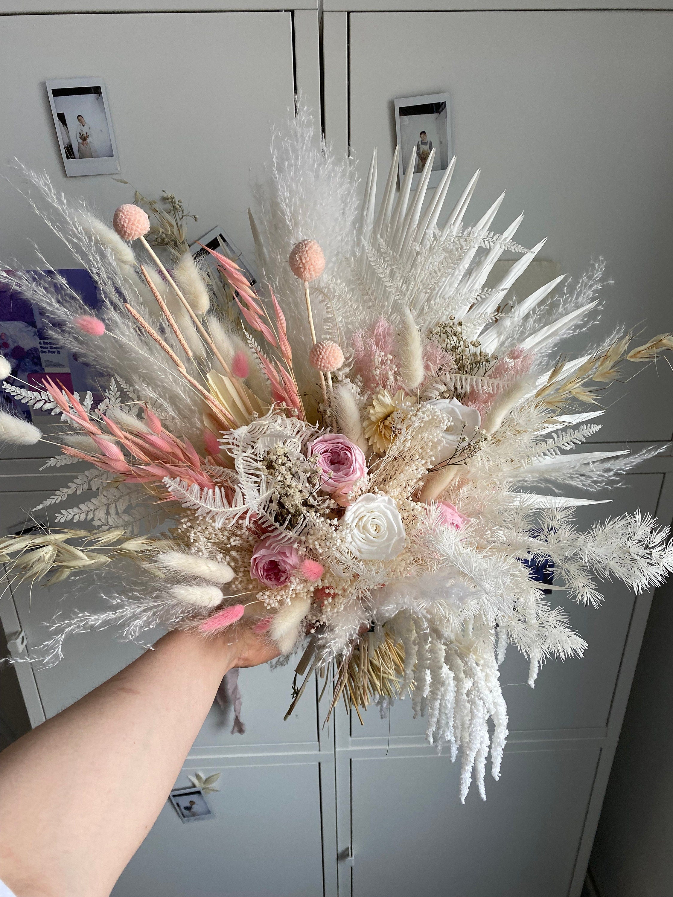 Dried Flowers Vase Arrangement - Sandy Cream & Pink