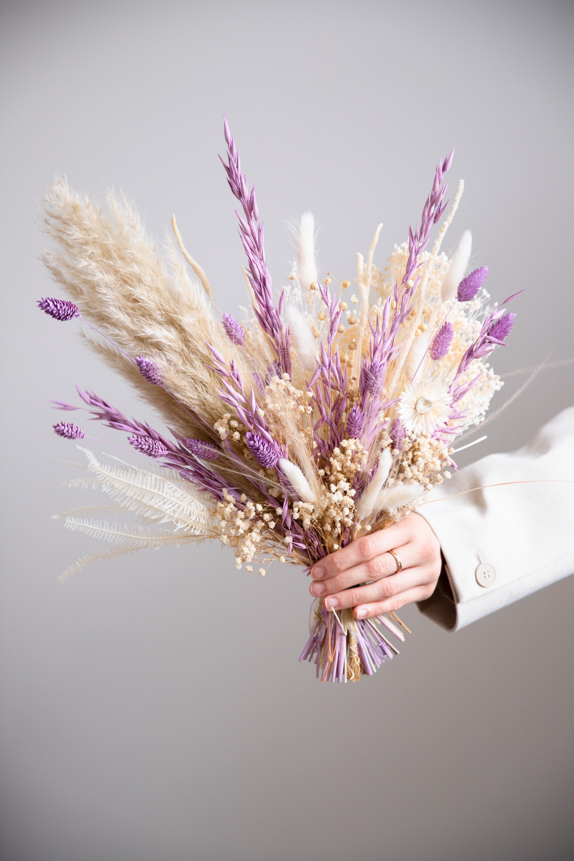 Dried Flowers Vase Arrangement - Sandy Cream & Purple No. 2