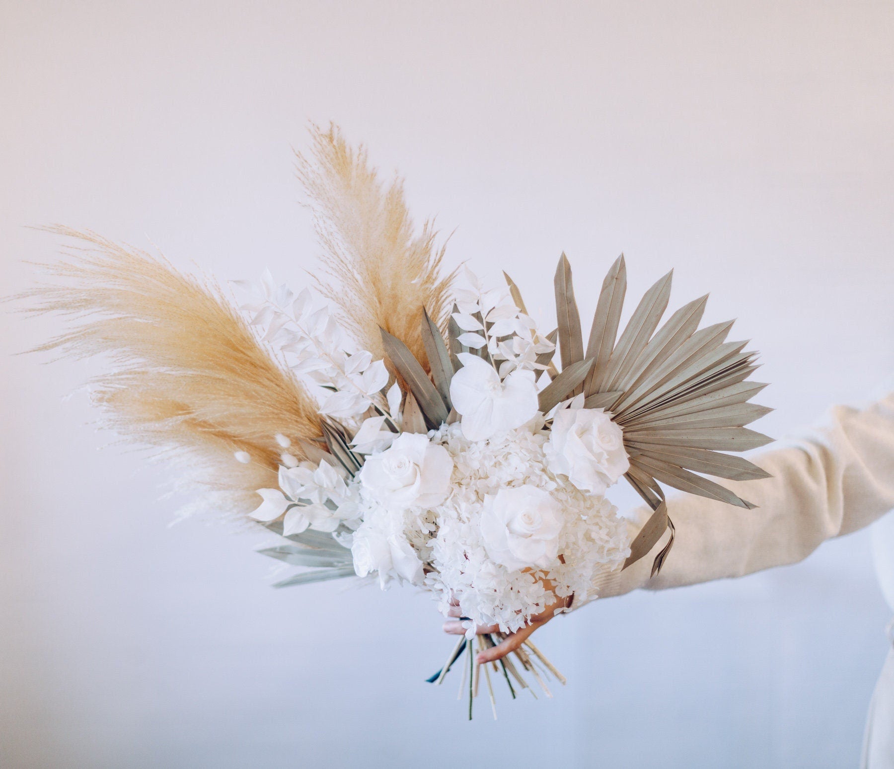 Dried Flowers Vase Arrangement - Snowy White & Cream