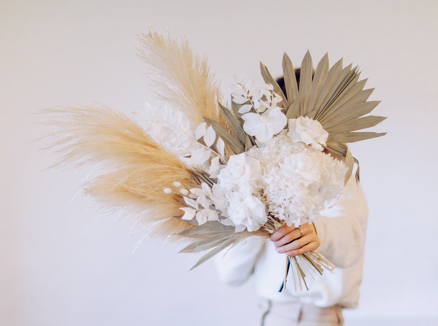 Dried Flowers Vase Arrangement - Snowy White & Cream