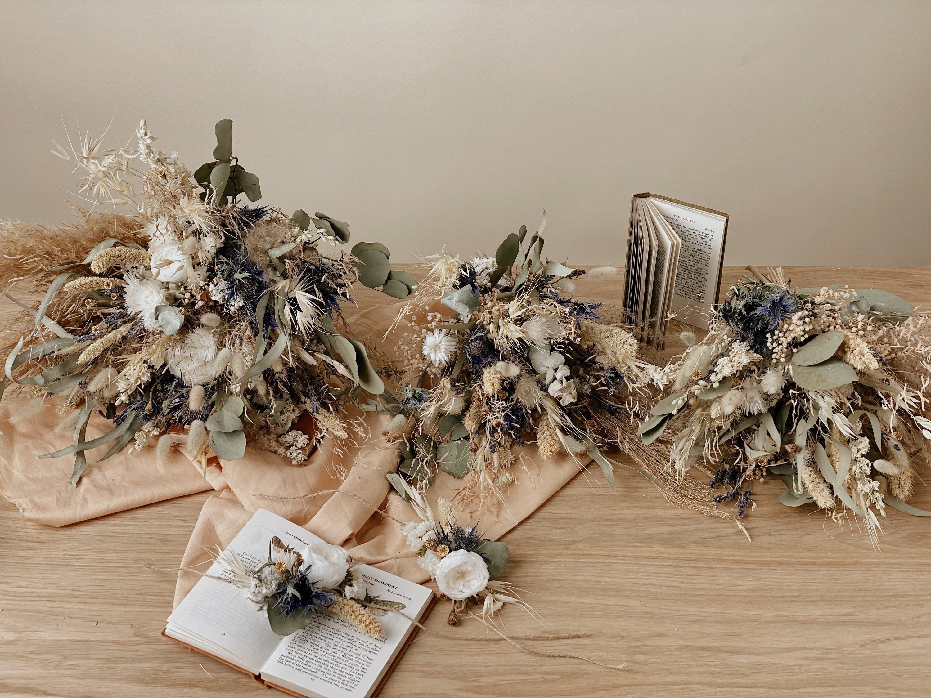 Dried Flowers Vase Arrangement - Soft Green & Cream