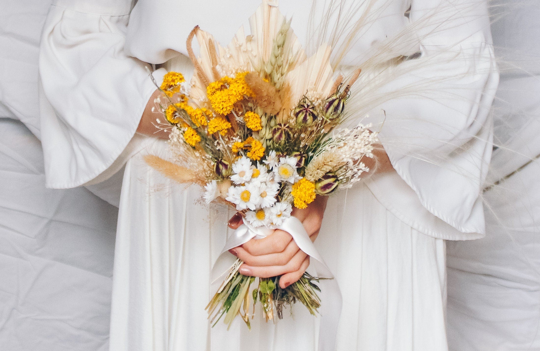 Dried Flowers Vase Arrangement - Spring Yellow & Cream