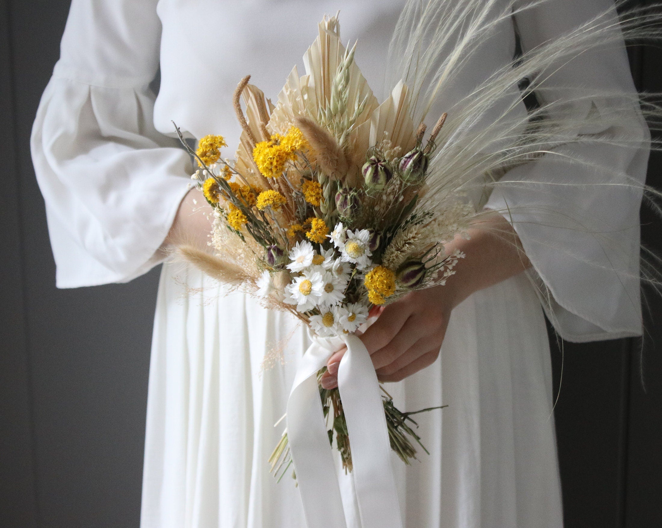 Dried Flowers Vase Arrangement - Spring Yellow & Cream