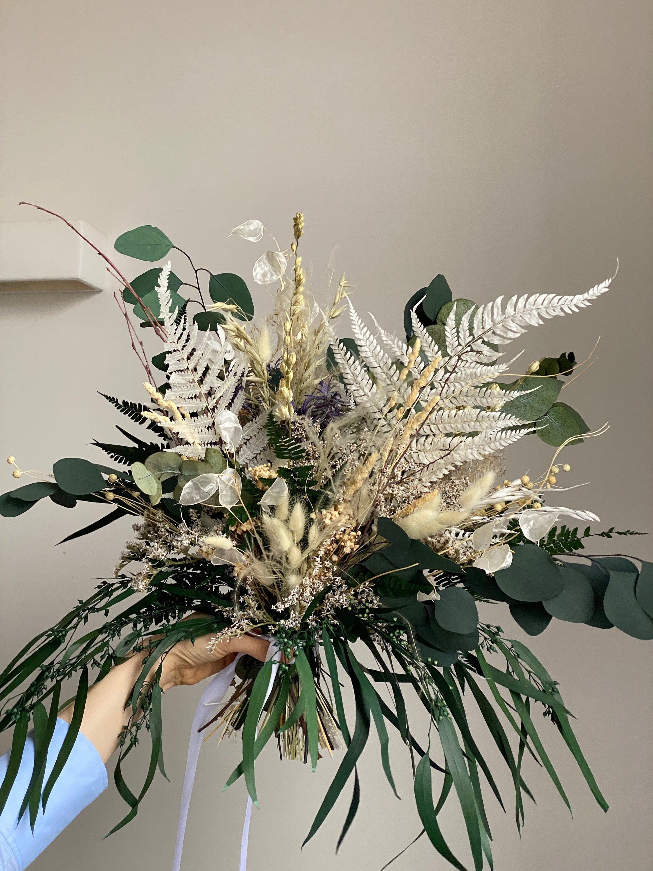 Dried Flowers Vase Arrangement - Woodland Green & Cream